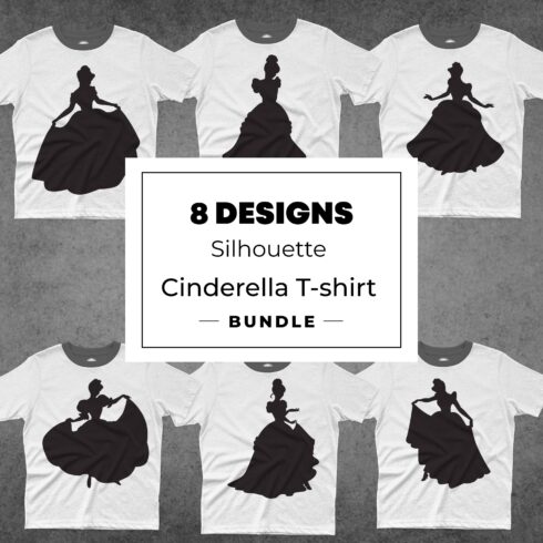 A set of images of T-shirts with a charming Cinderella silhouette print.