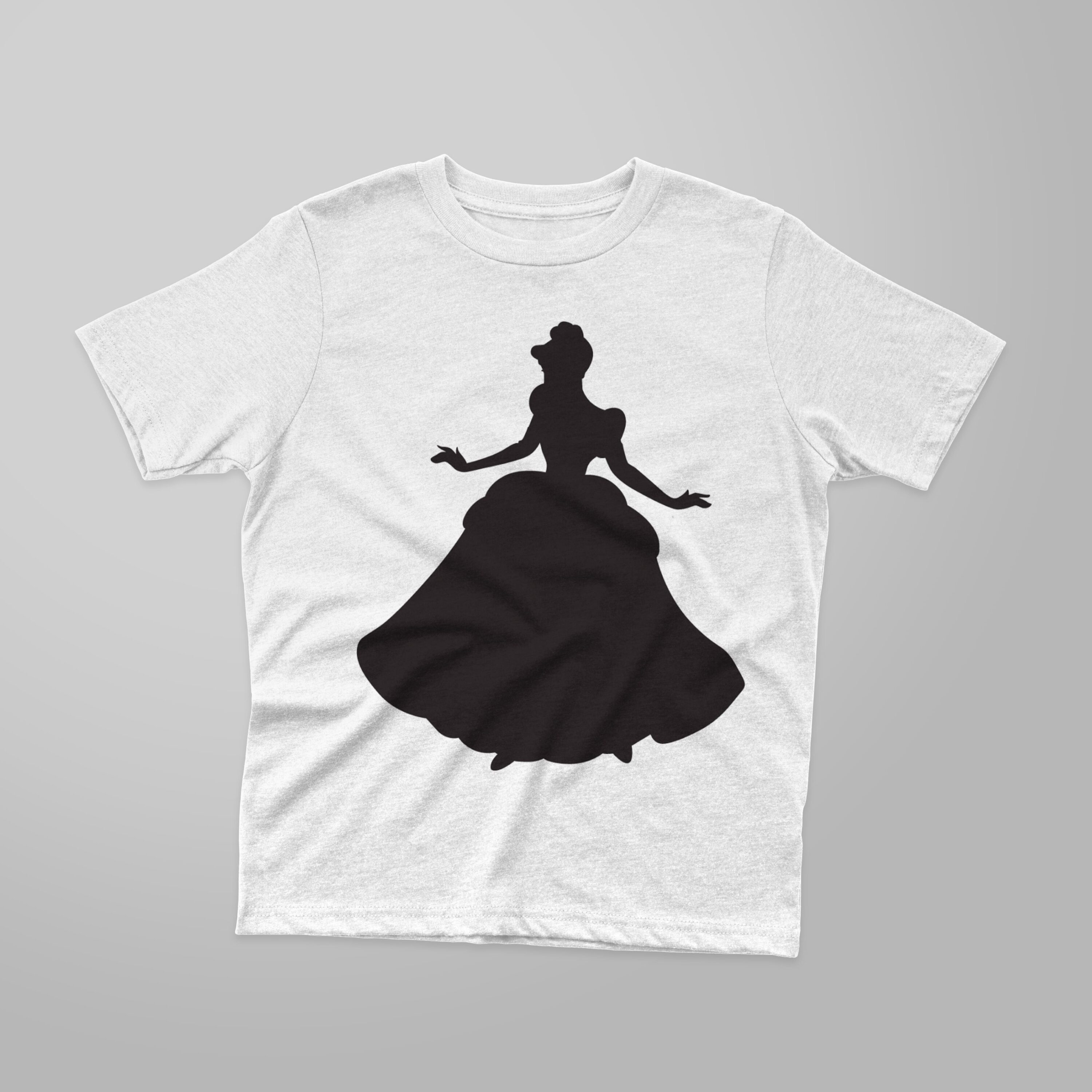 Image of a white t-shirt with an irresistible Cinderella silhouette print.