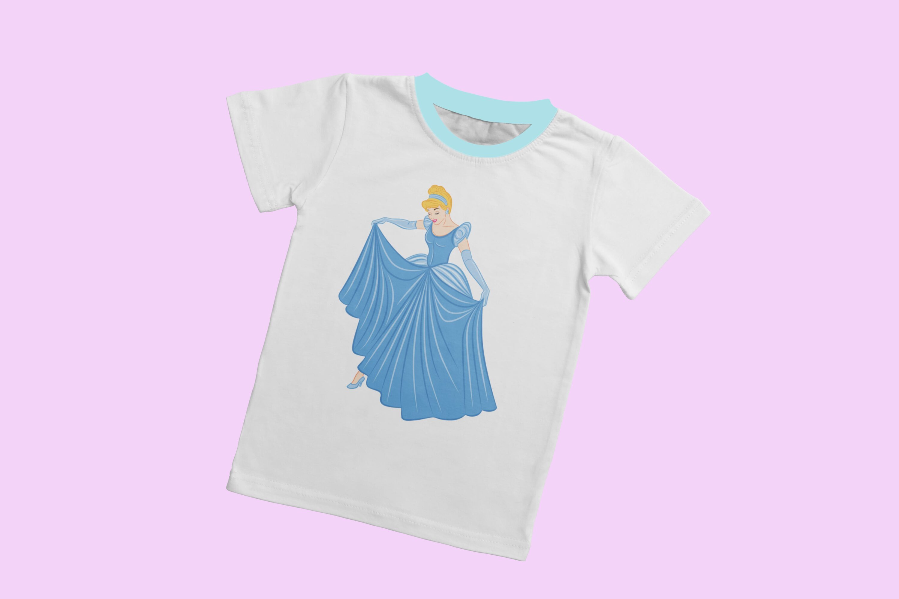 Image of a white t-shirt with an enchanting Cinderella print.