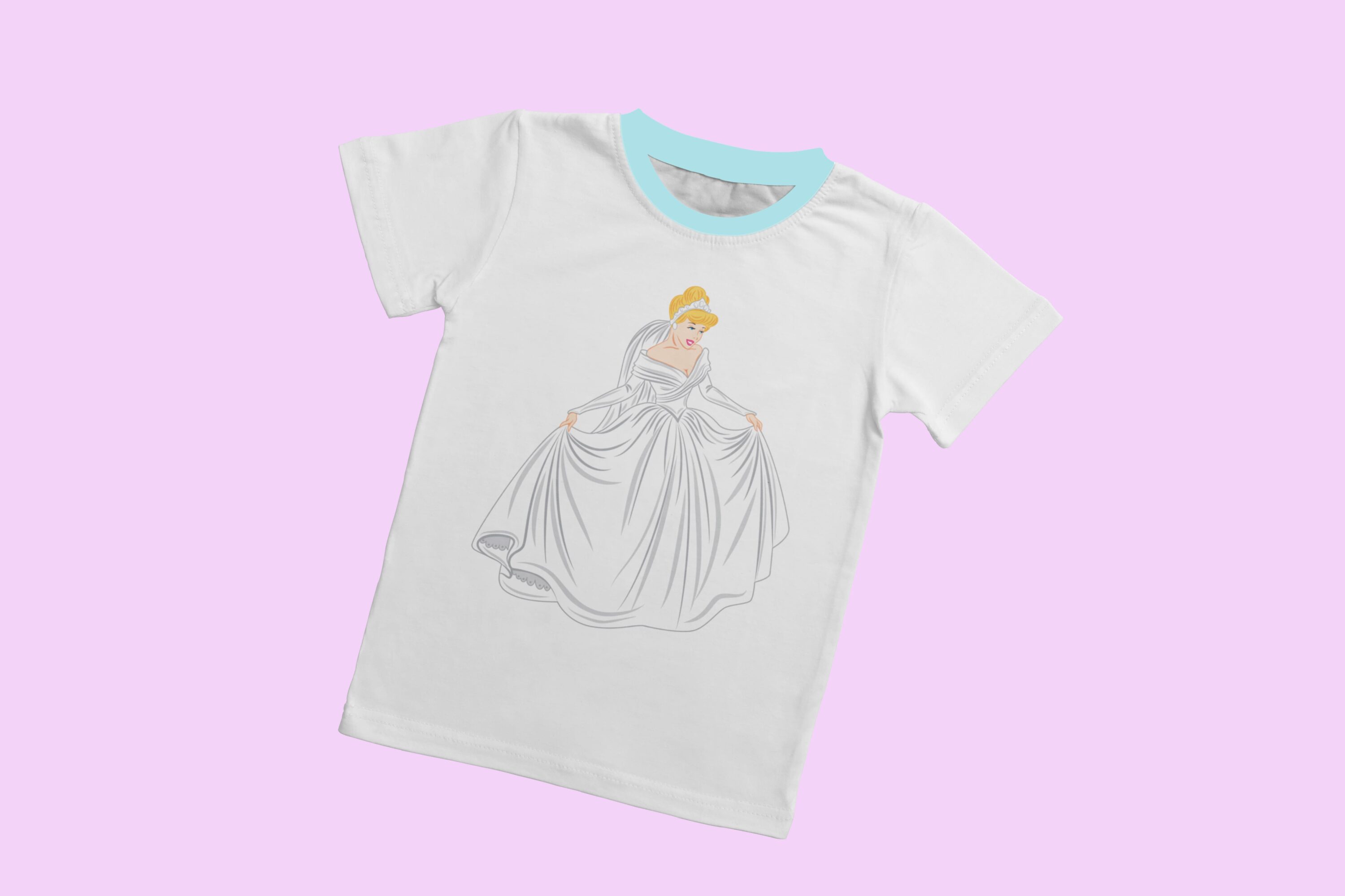 Image of a white t-shirt with wonderful Cinderella print.