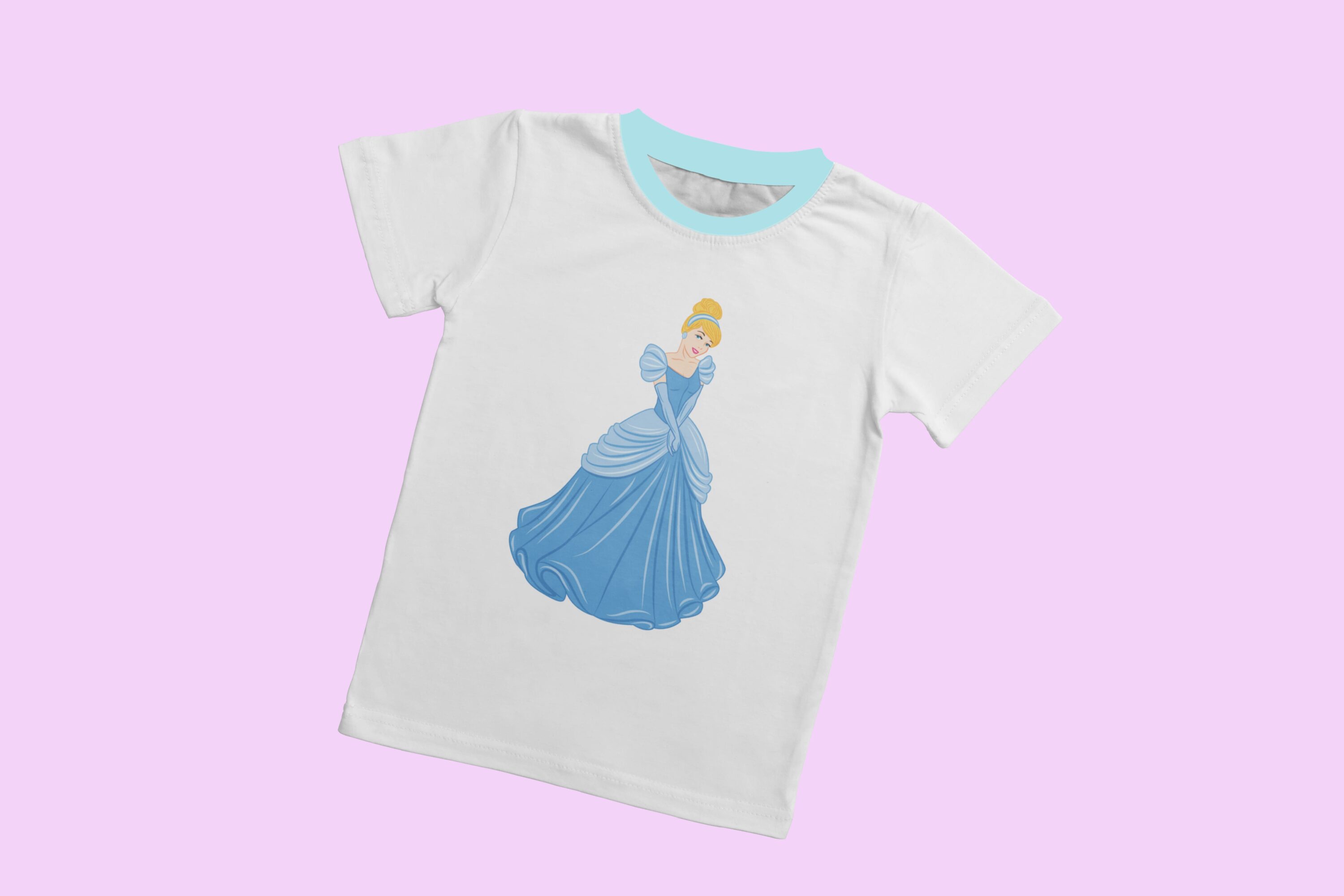 Image of white t-shirt with cute Cinderella print.
