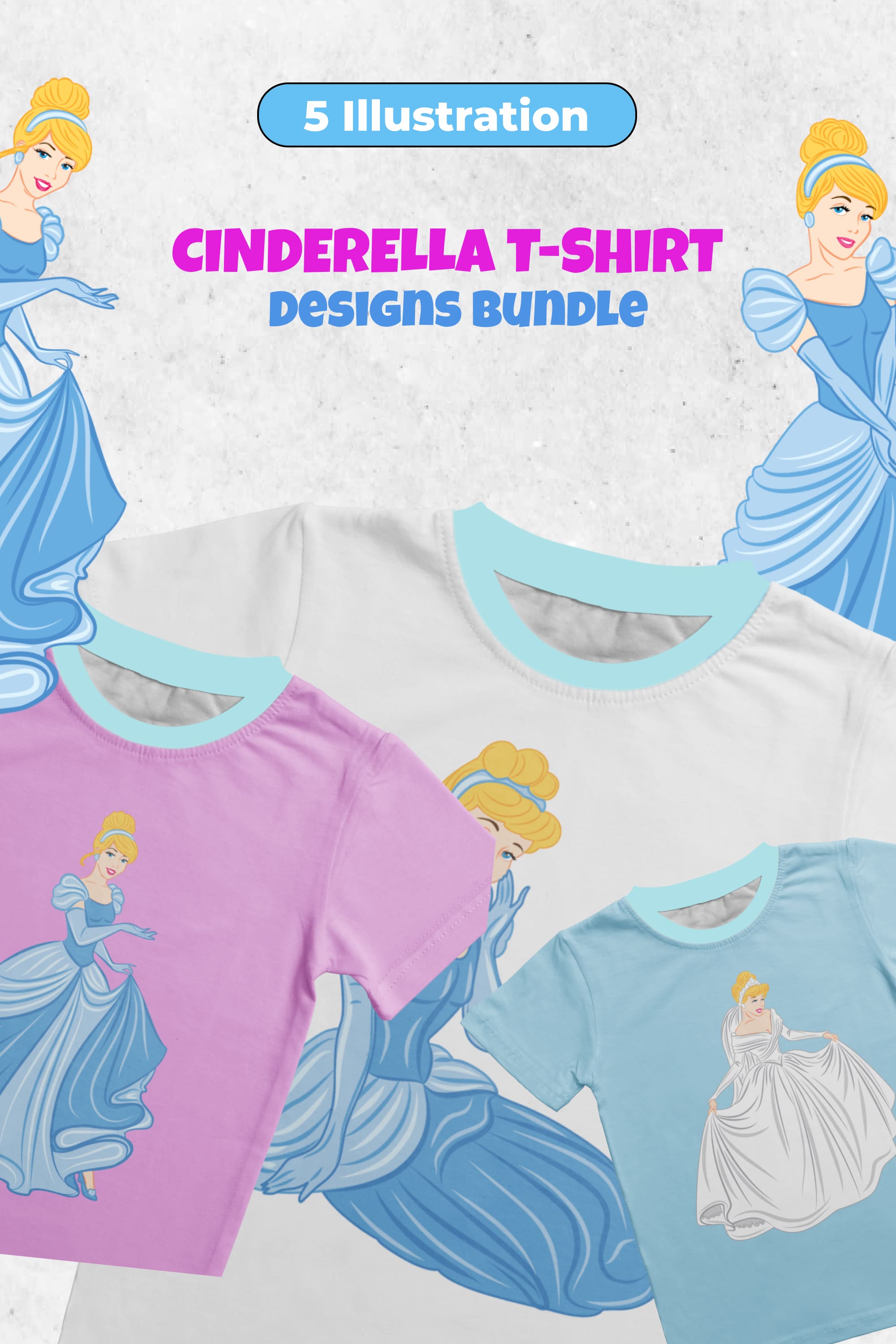 A set of images of gorgeous Cinderella print t-shirts.
