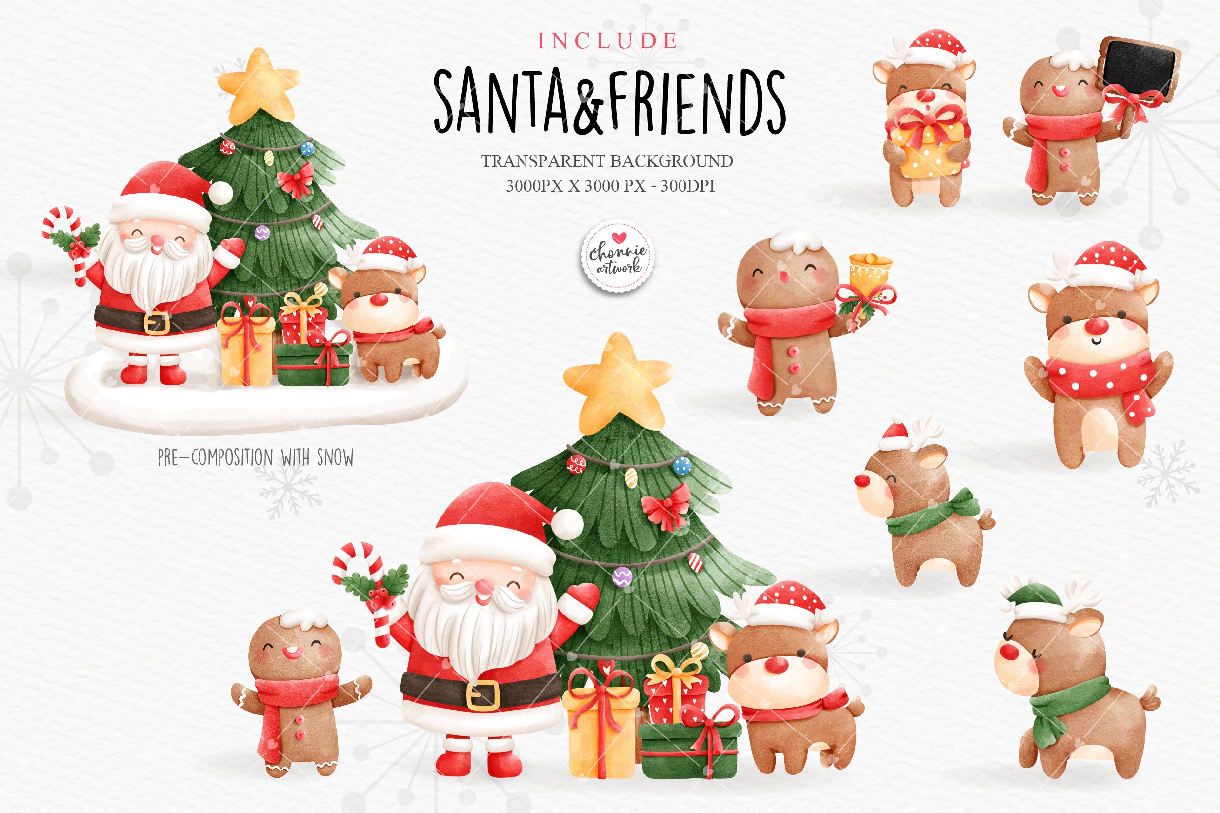 Santa's friends in a high quality.