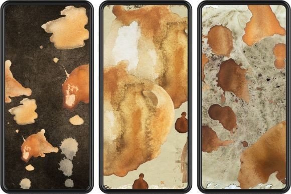 3 Iphone Mockup with different coffee stain images.