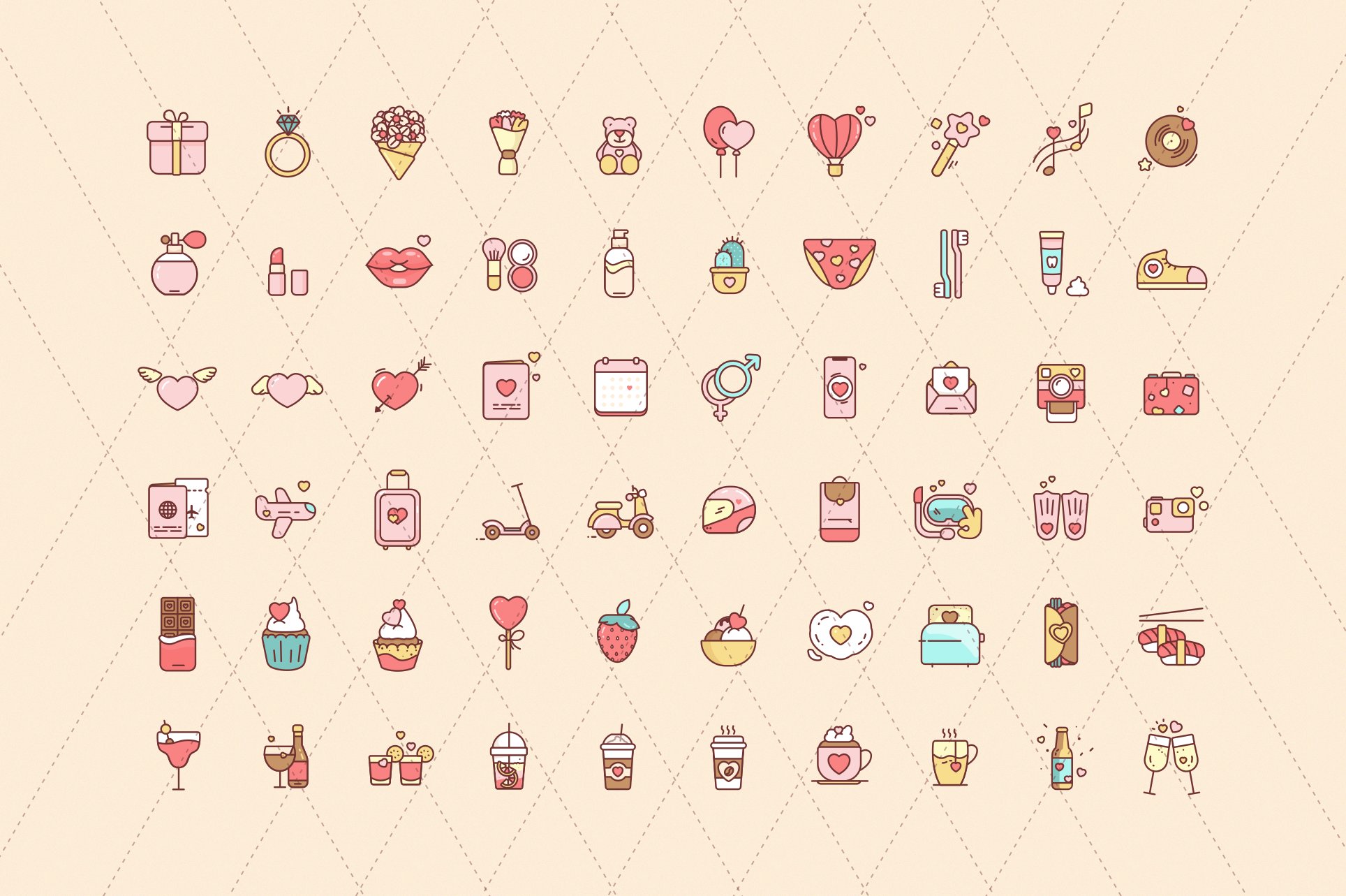 Multicolor small love icons.