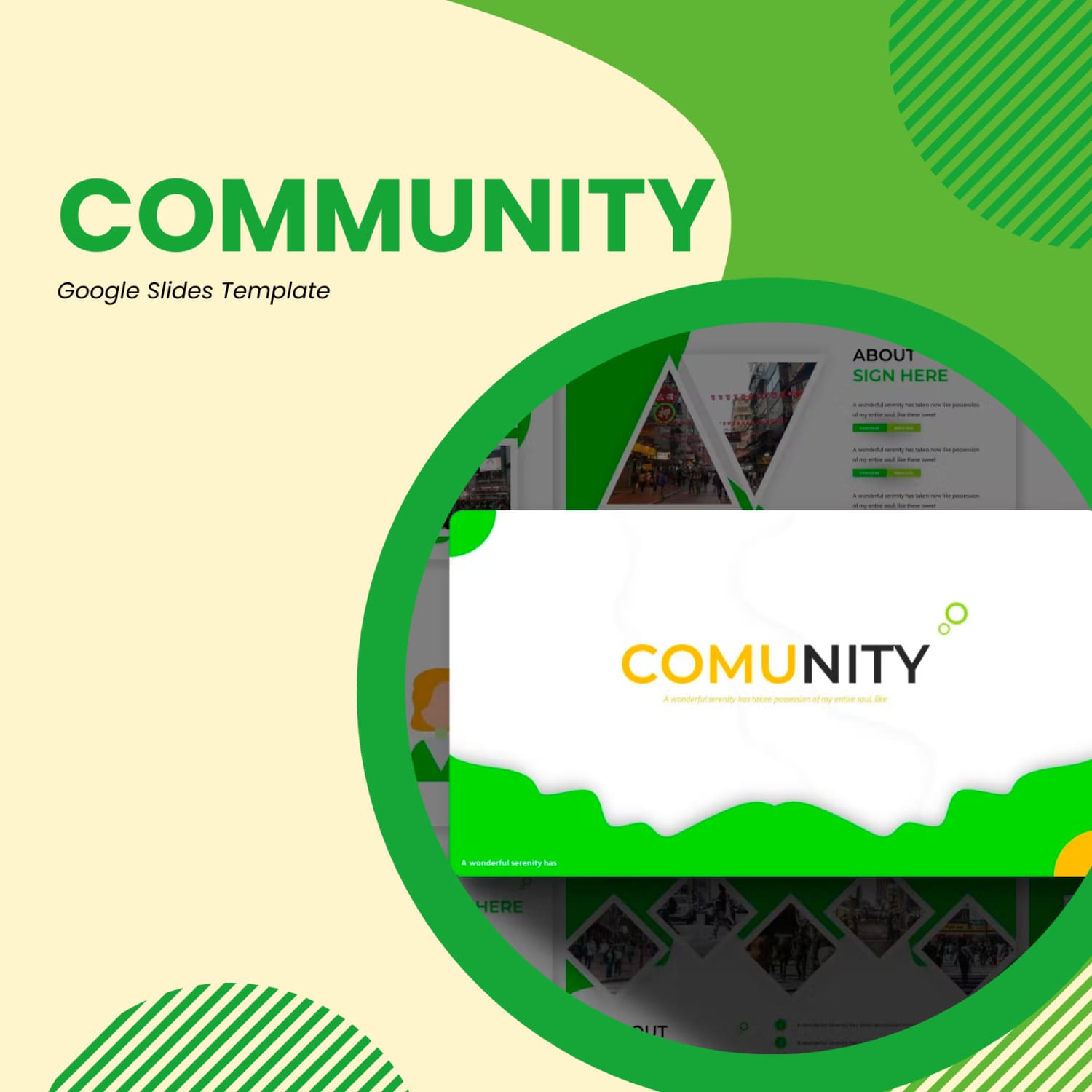 The cover of an adorable community-themed presentation template.