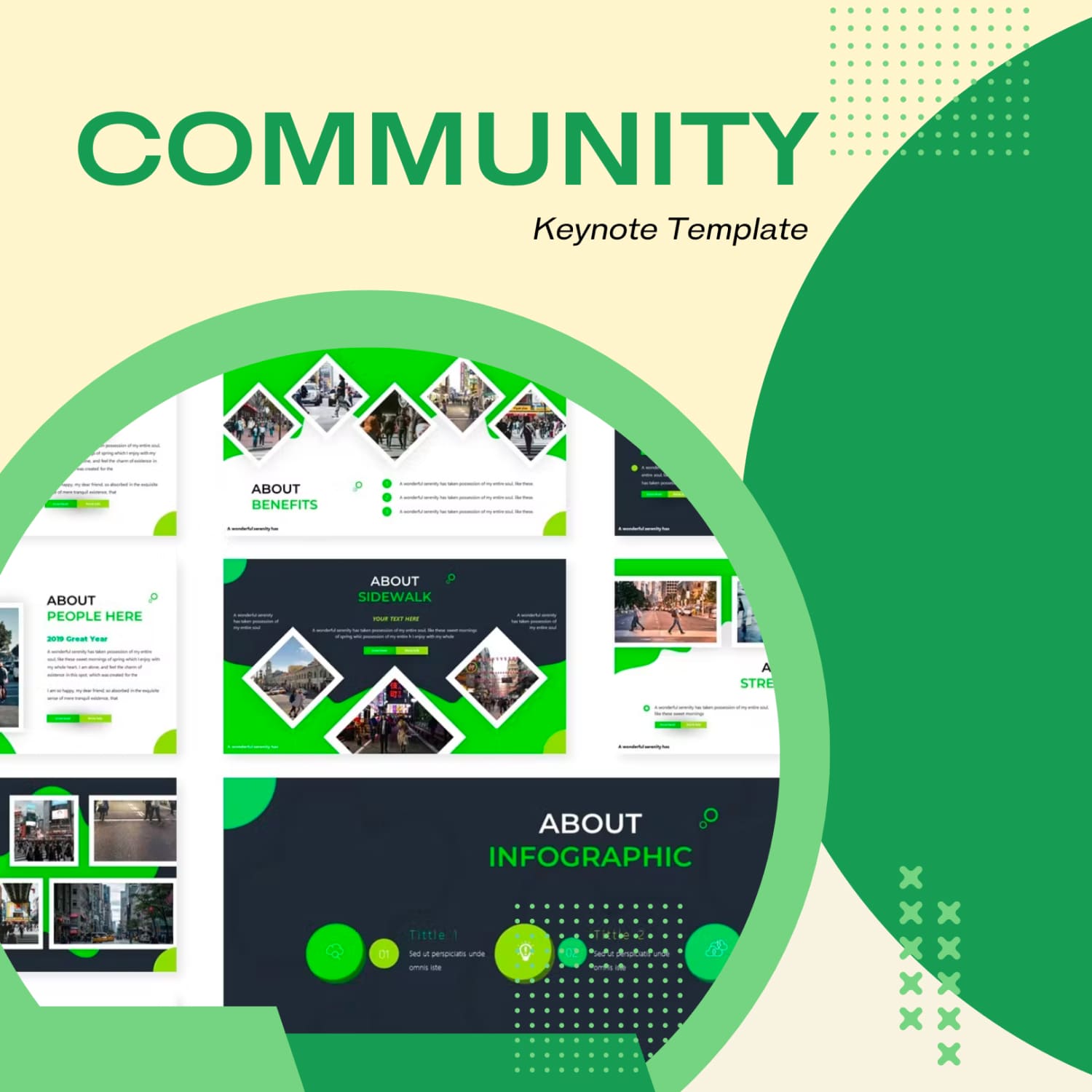 The cover of an adorable community-themed presentation template.