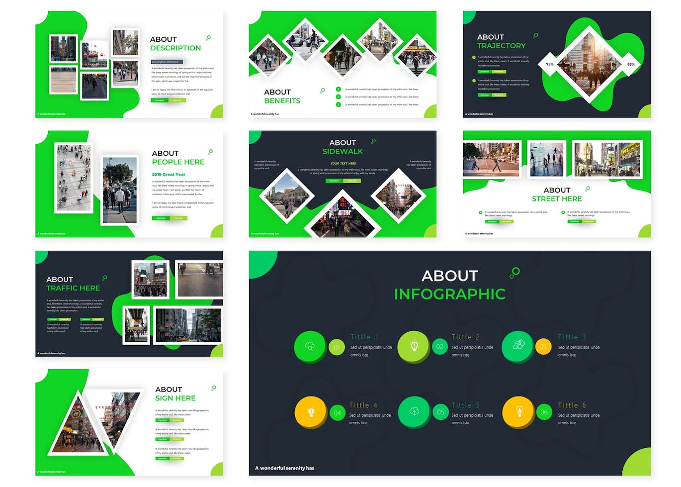 A collection of images of adorable community-themed slide presentation template.