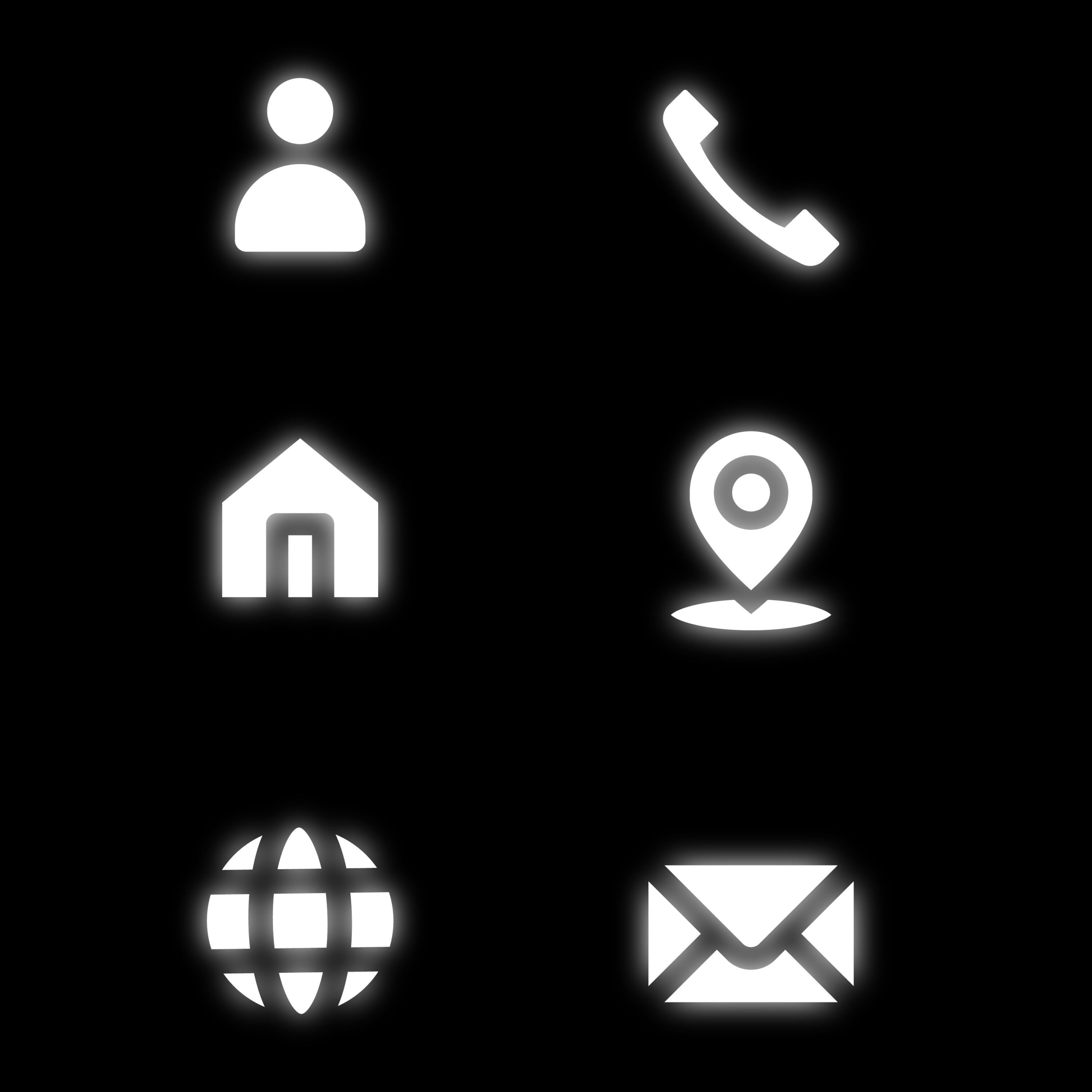 White Neon And Black Filled Contact Icons preview image.