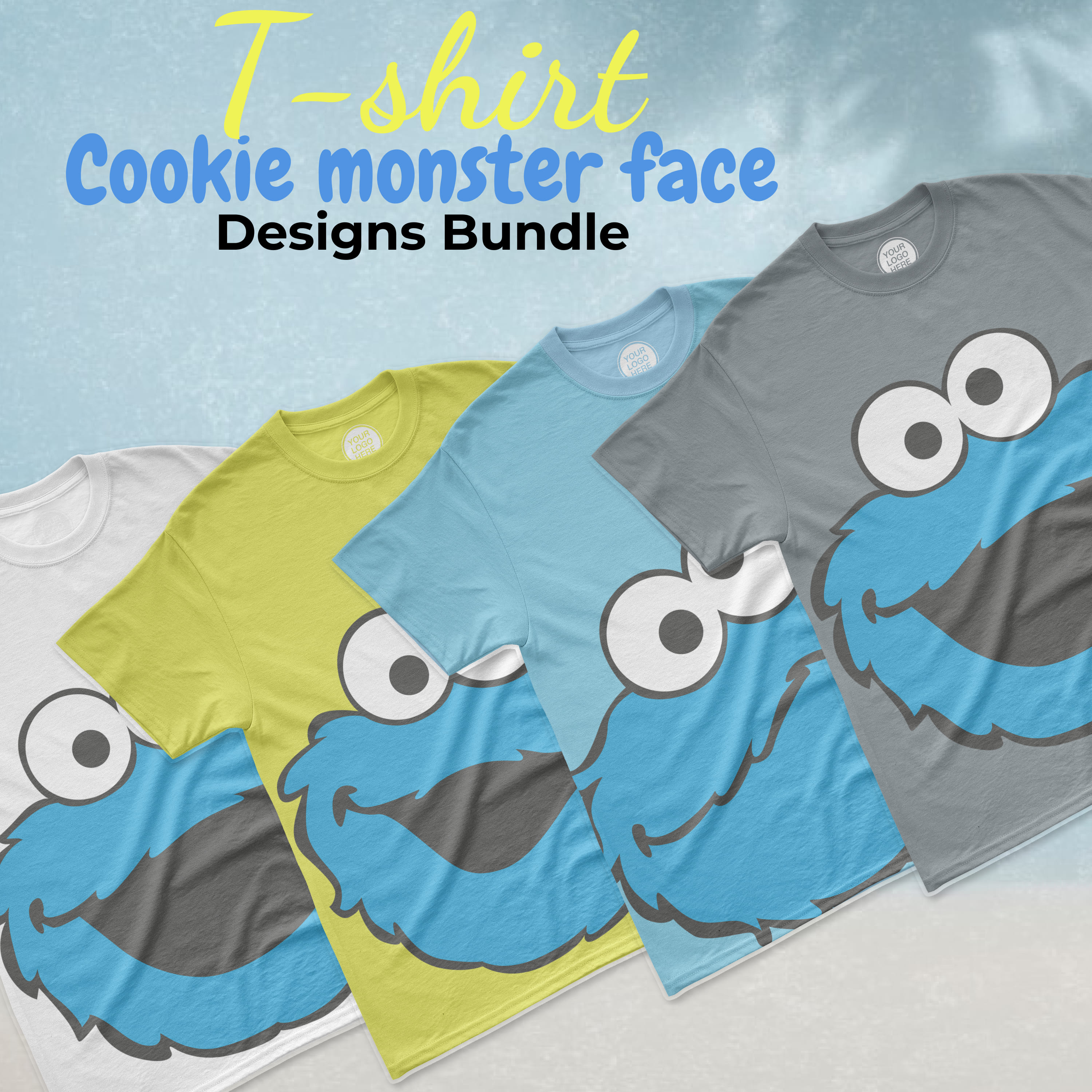 Cookie Monster Face T-shirt Designs Bundle.