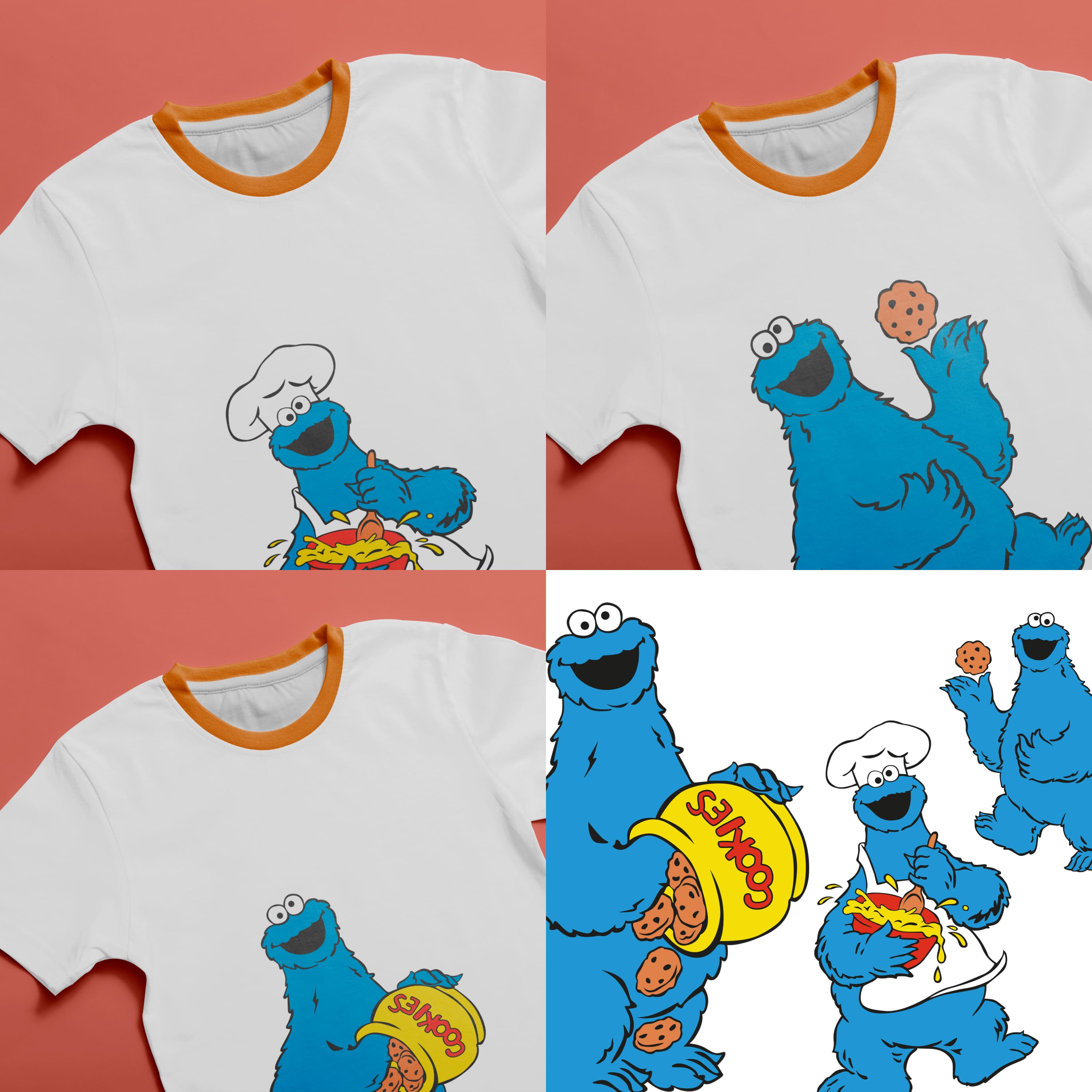 Cookie Monster T-shirt Designs Bundle Cover.
