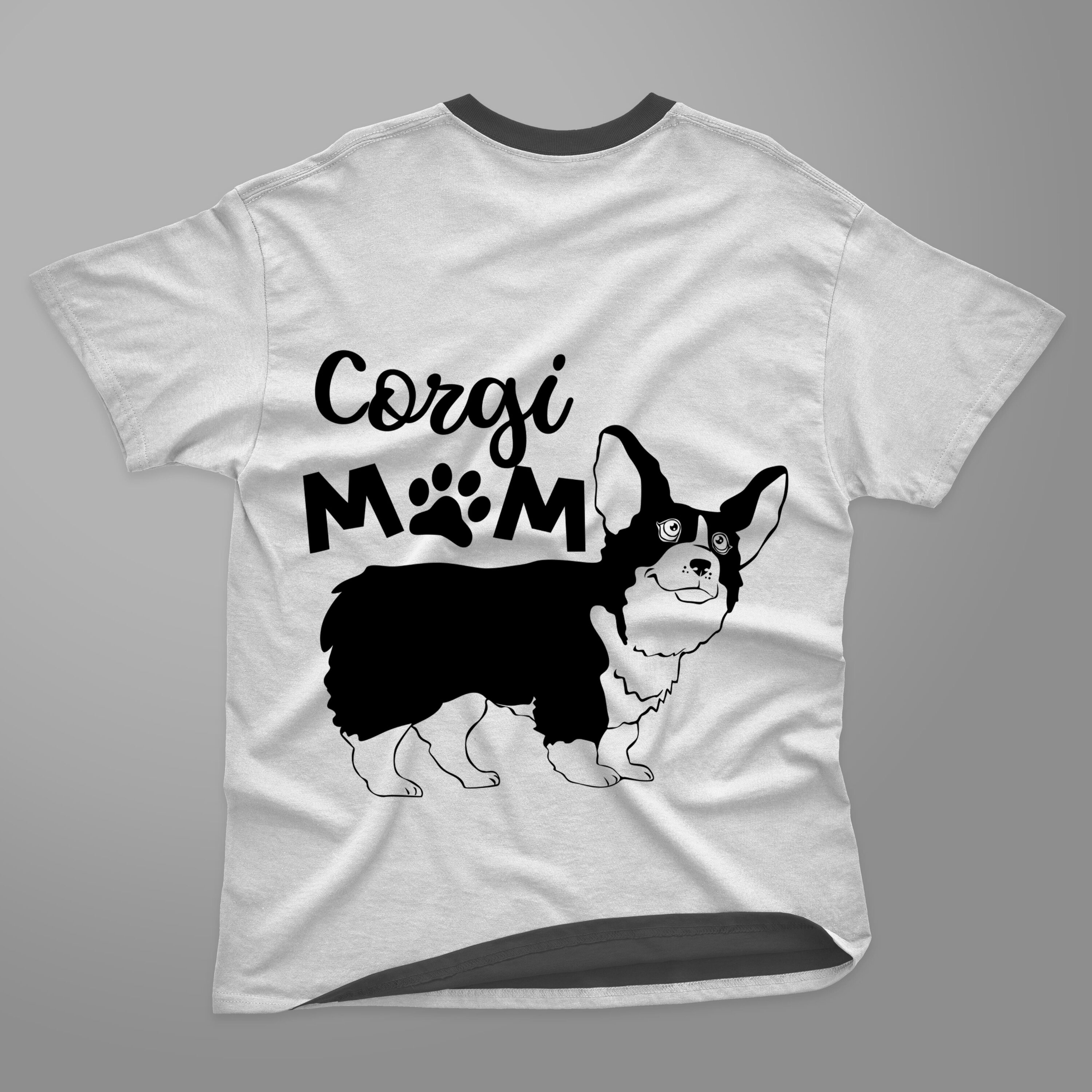 Interesting white t-shirt with the black corgi graphic and some lettering.