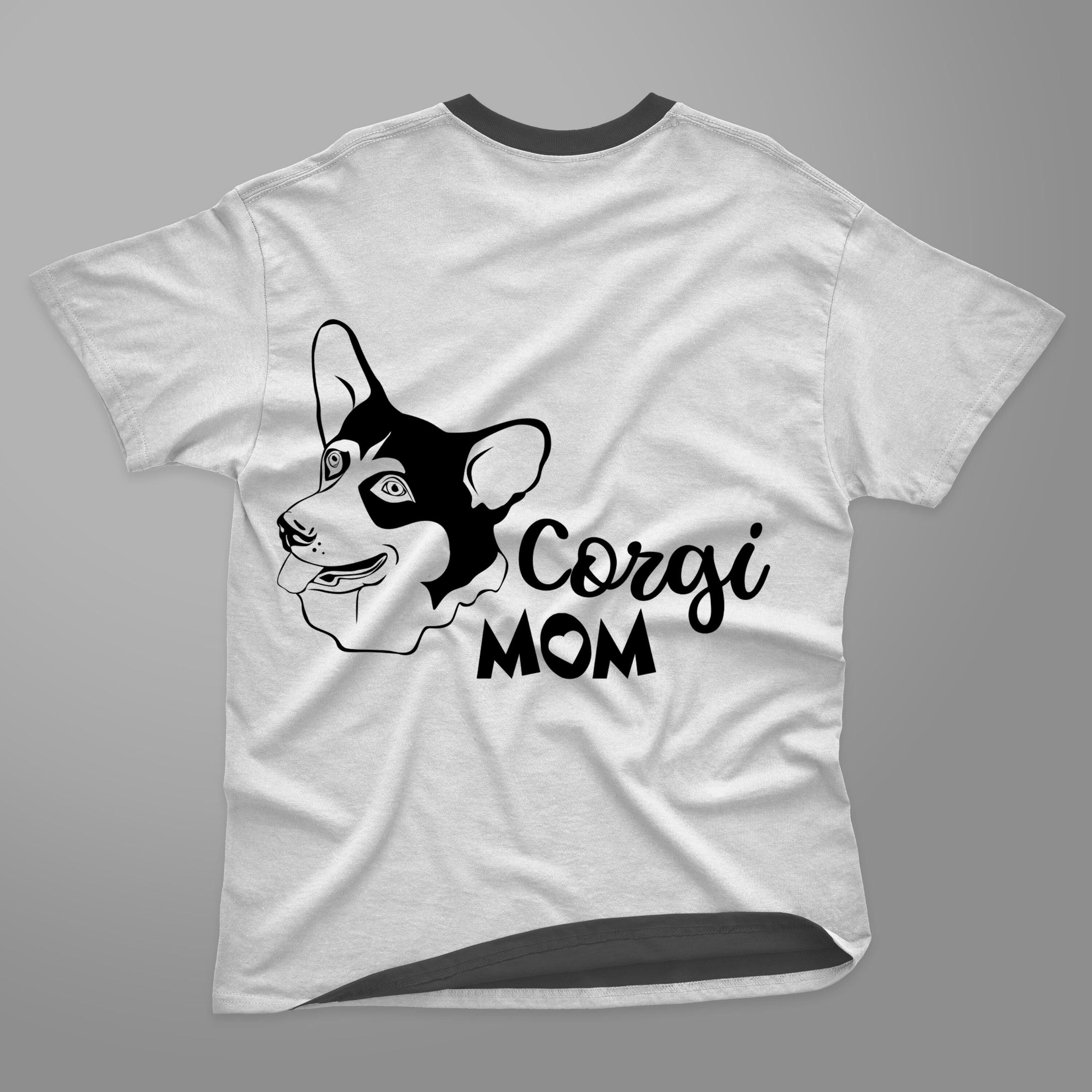 Bicolor corgi face on a white t-shirt.