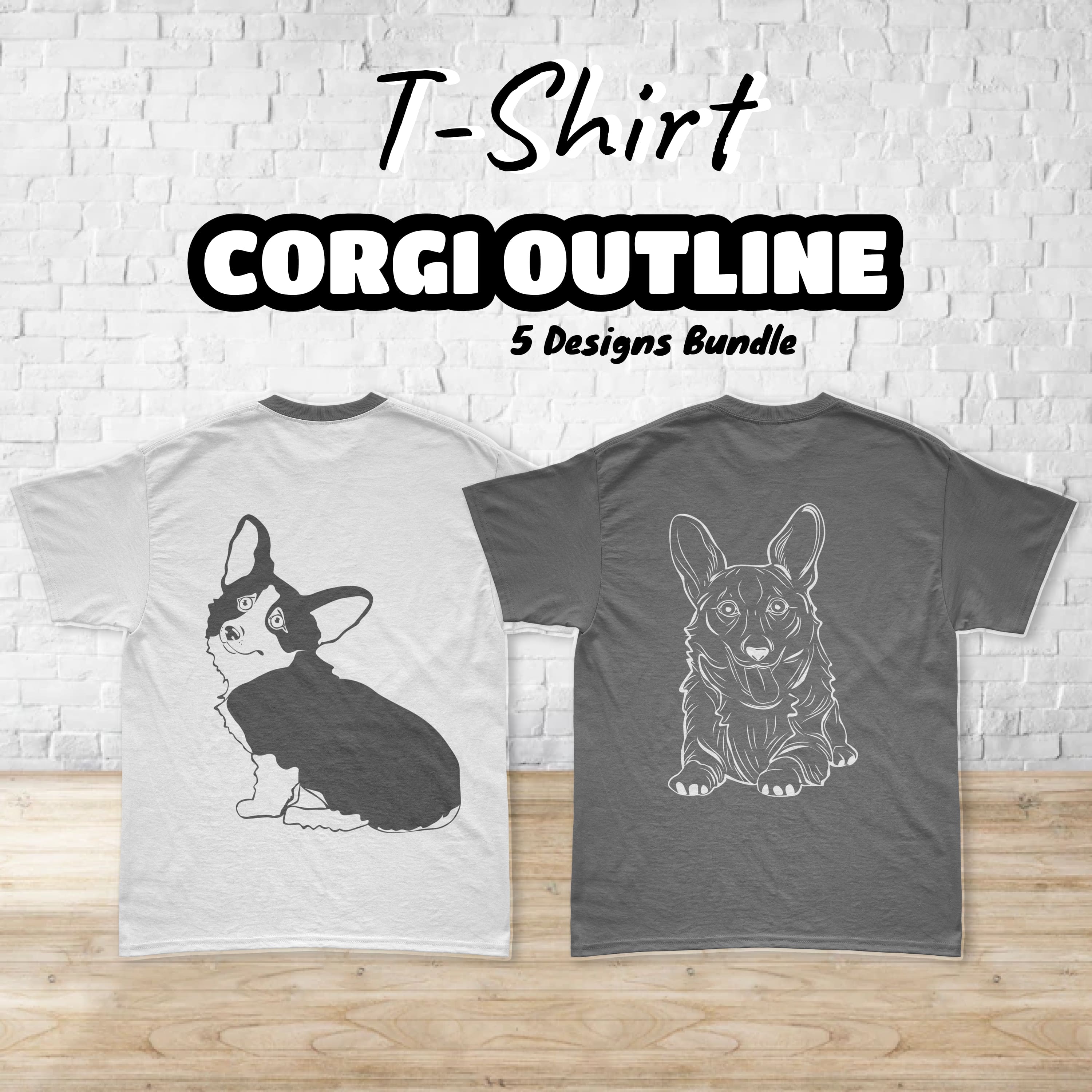 corgi outline T-shirt Designs Bundle cover.