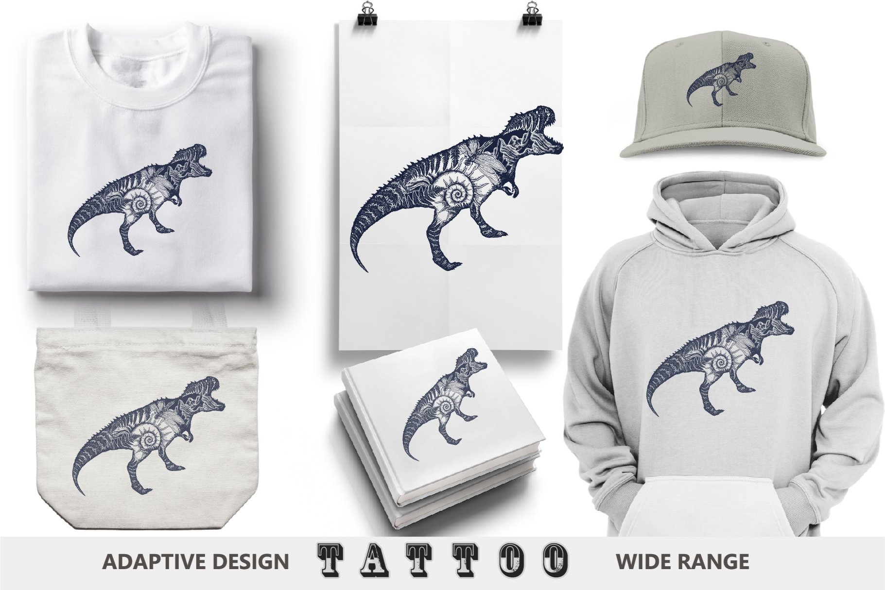 White fabrics with the dinosaur graphic.