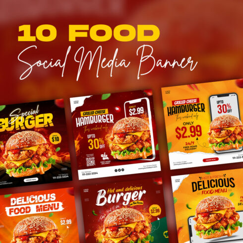 Food Social Media Post Banner Template Bundle cover image.