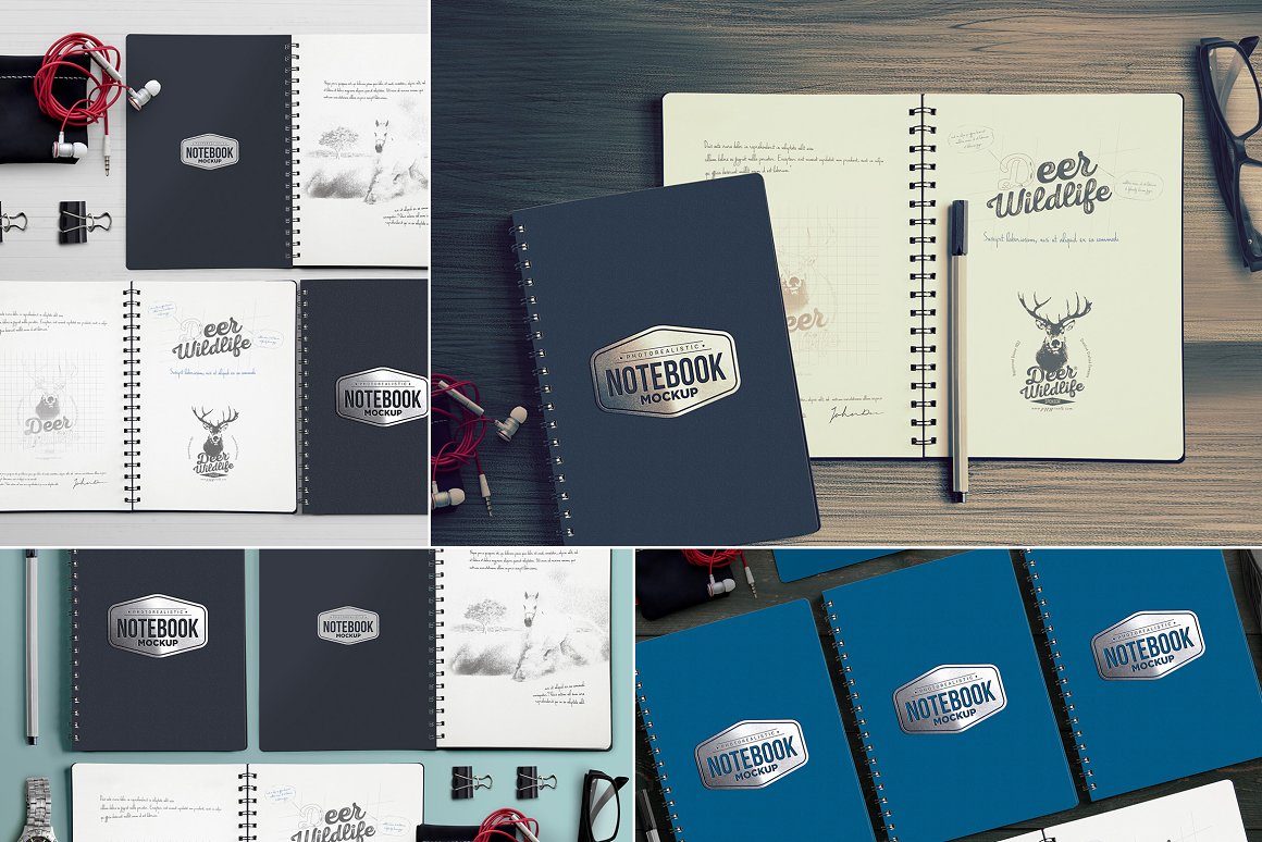 4 covers with different mockups notebooks.