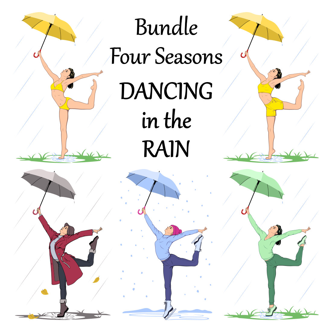 Girl Dancing in the Rain Graphics Bundle cover image.