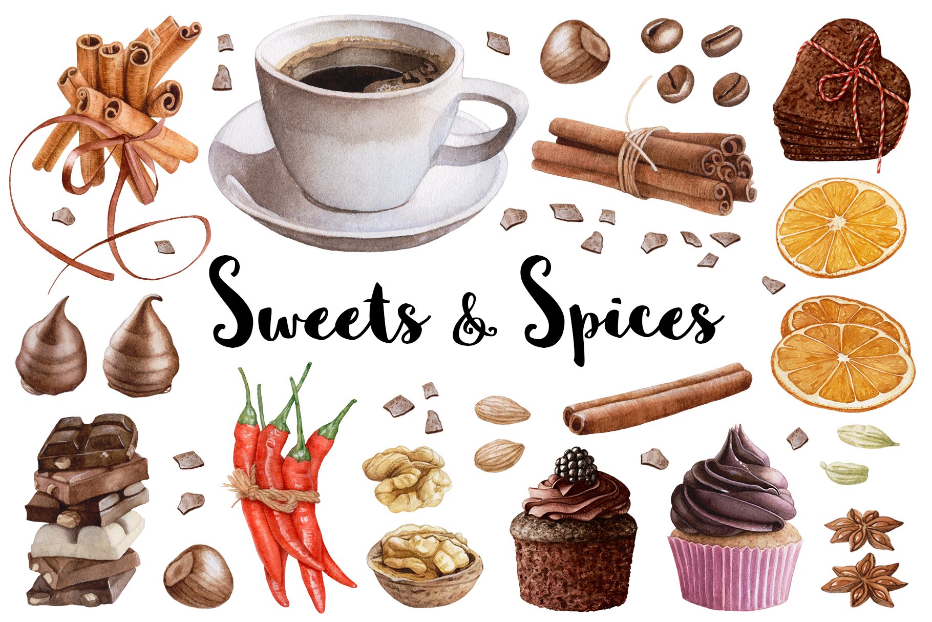 So delicious spices and sweets collection.