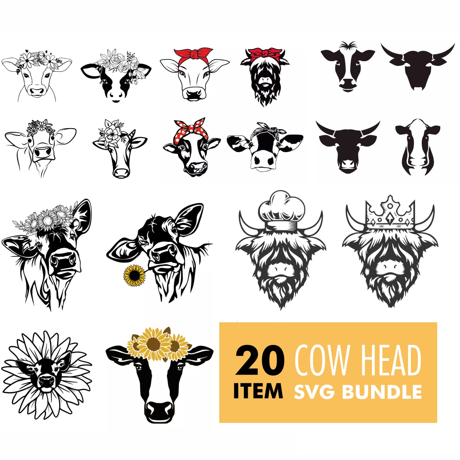 20 cow head svg bundle.