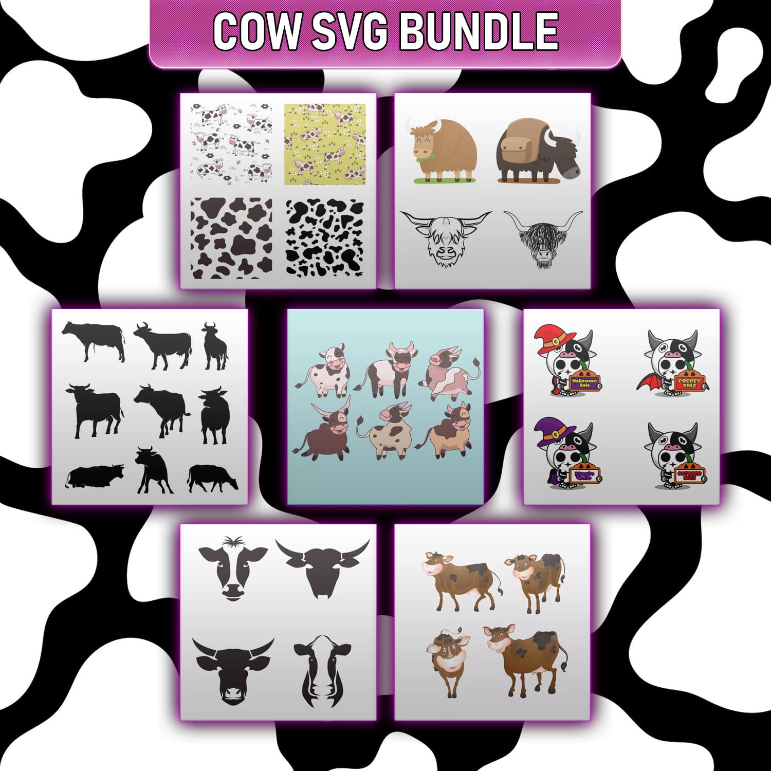 Picture of a cow svg bundle.