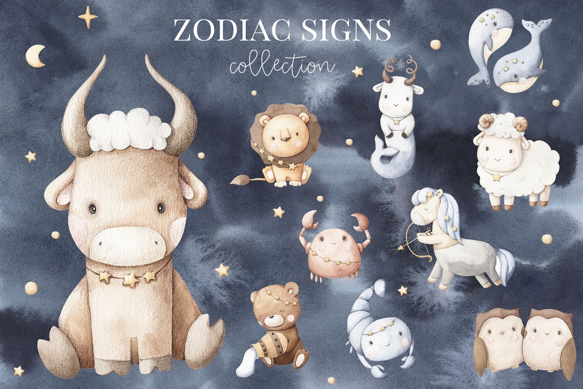 Cover image preview of Baby Zodiac Signs Clipart.