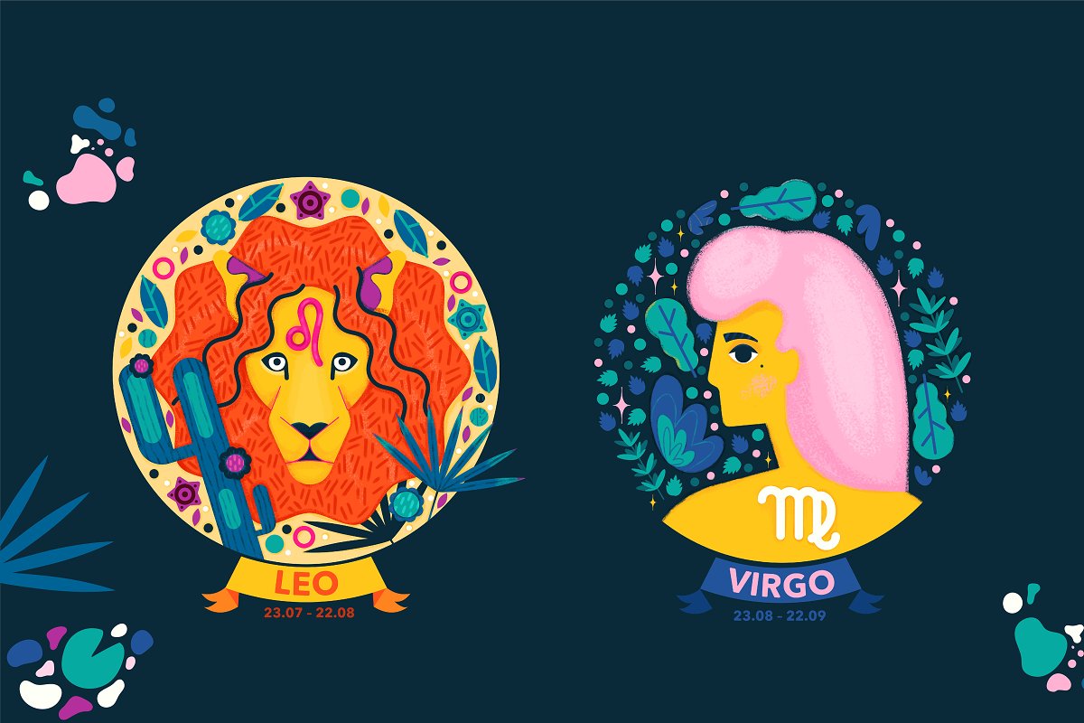 Leo and virgo colorful icons preview.