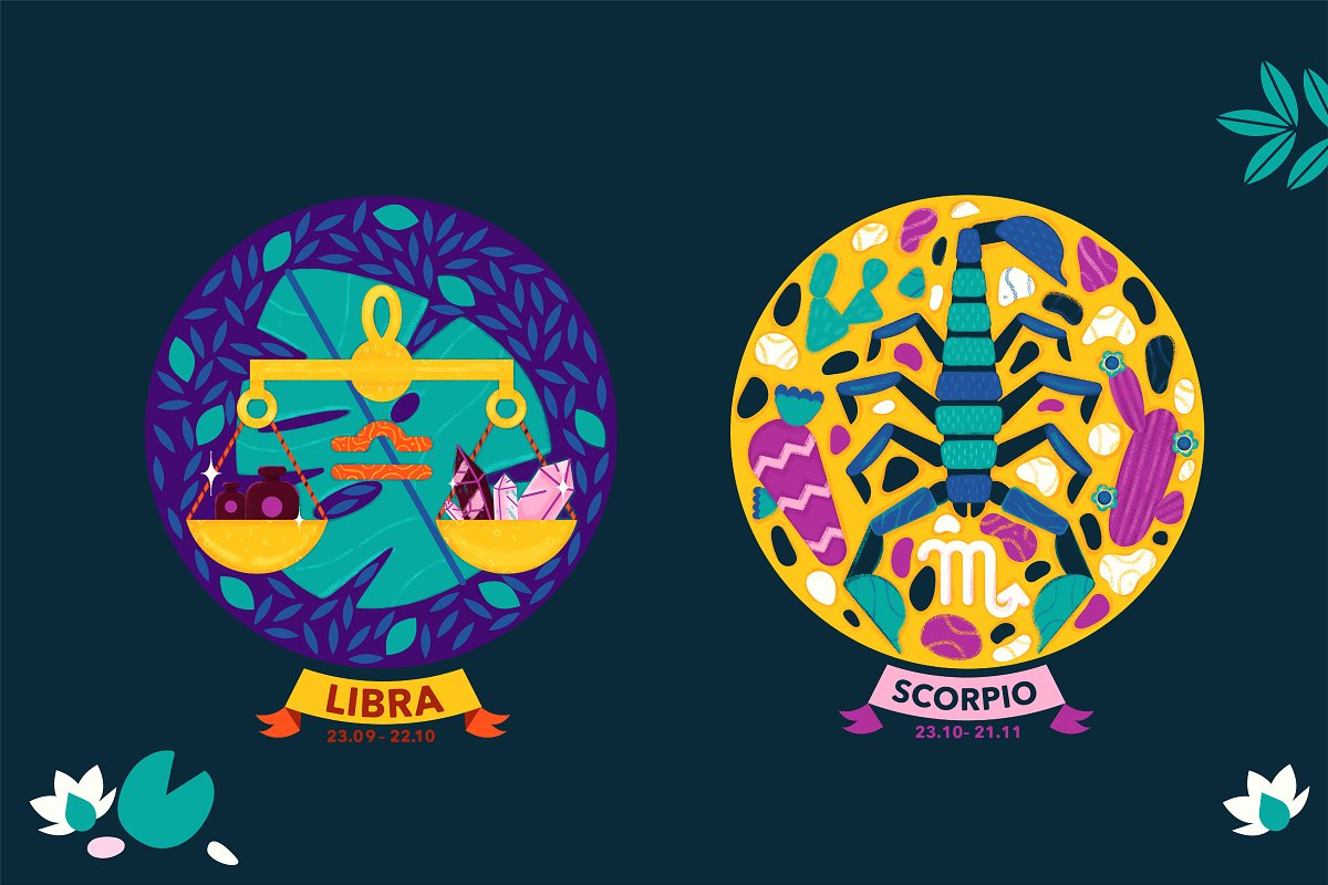 Libra and scorpio colorful icons preview.