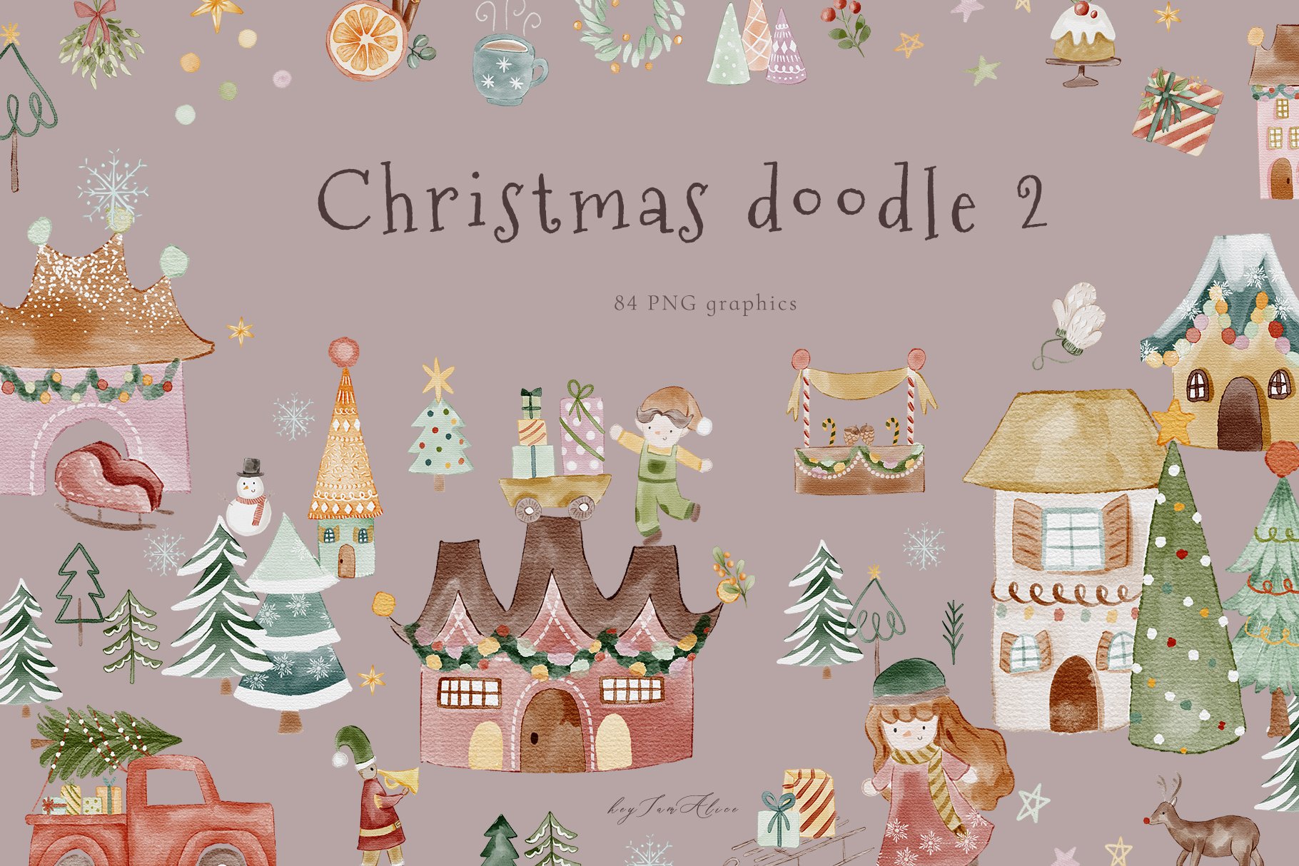 Pastel background with the various of different Christmas elements.