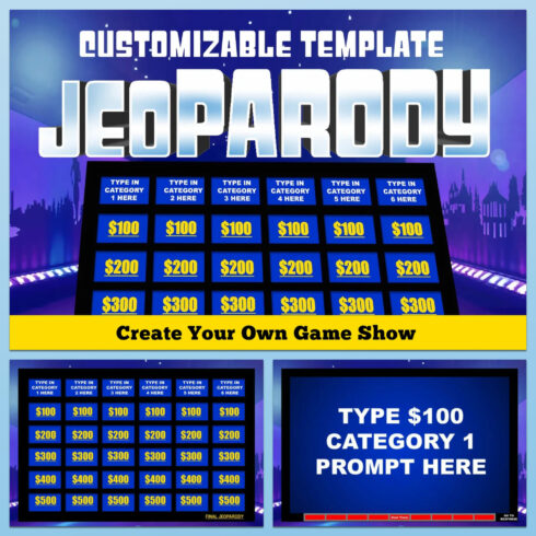 Virtual Party Game Customizable JeoParody Powerpoint Template - main image preview.