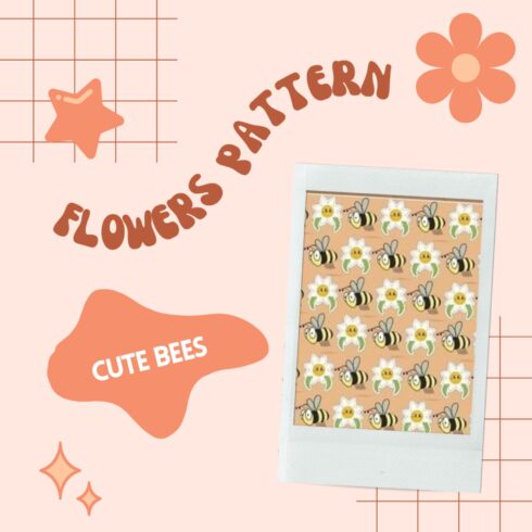 Cute Bees With Flowers Seamless Pattern.