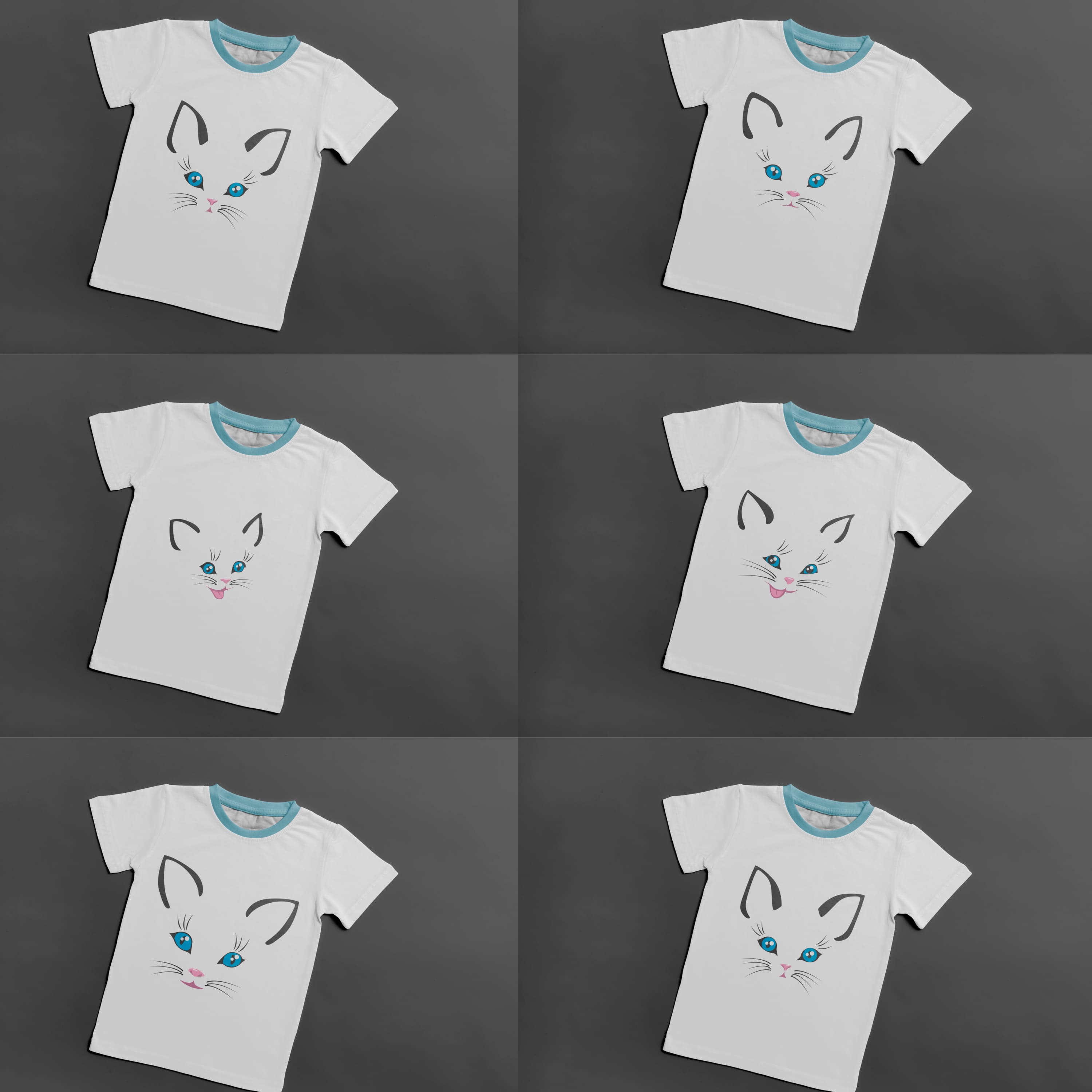 Cute Cat Face T-shirt Designs Bundle Cover.