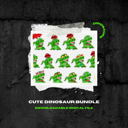 Set of adorable green dinosaur images.
