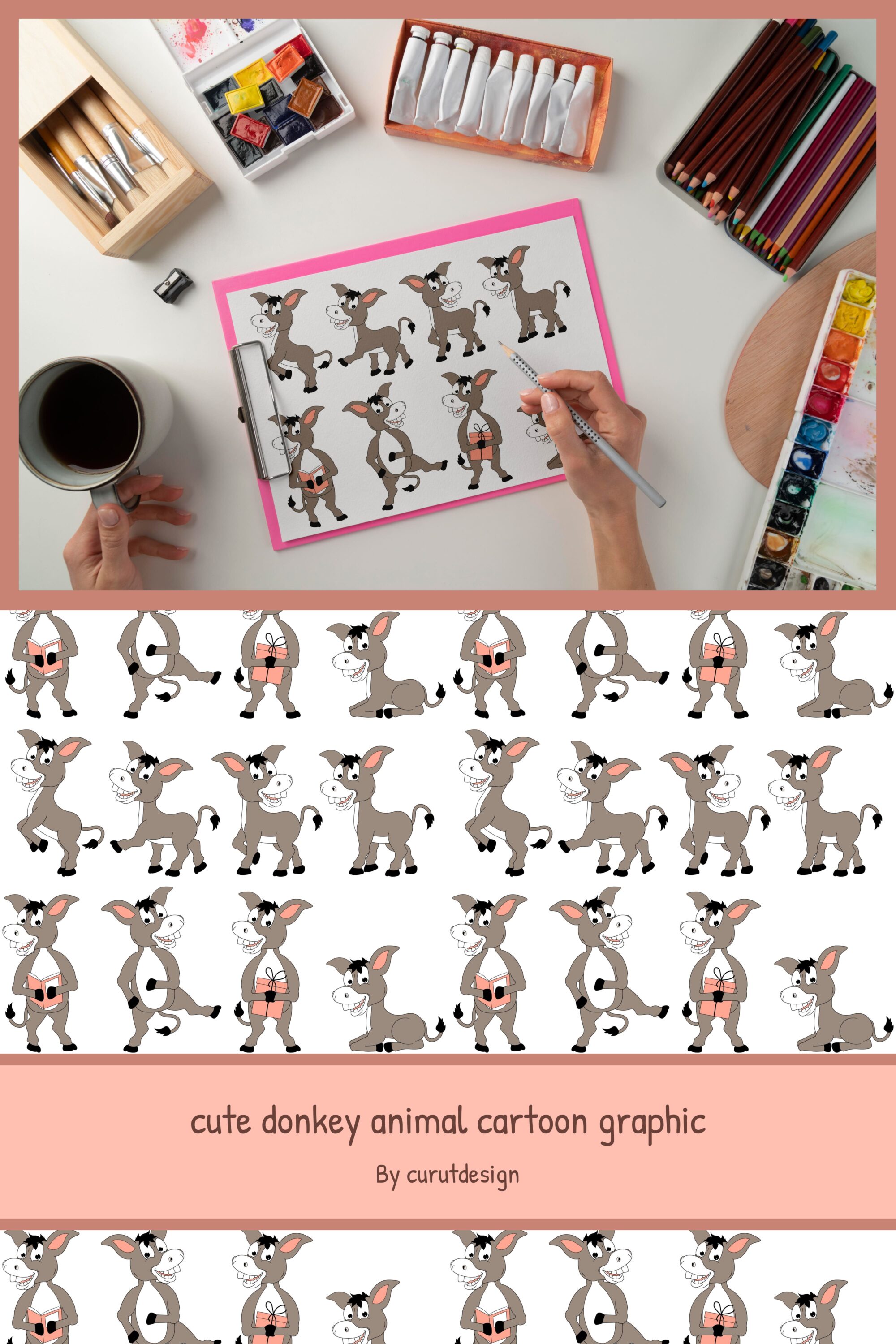 cute donkey animal cartoon graphic 03 884