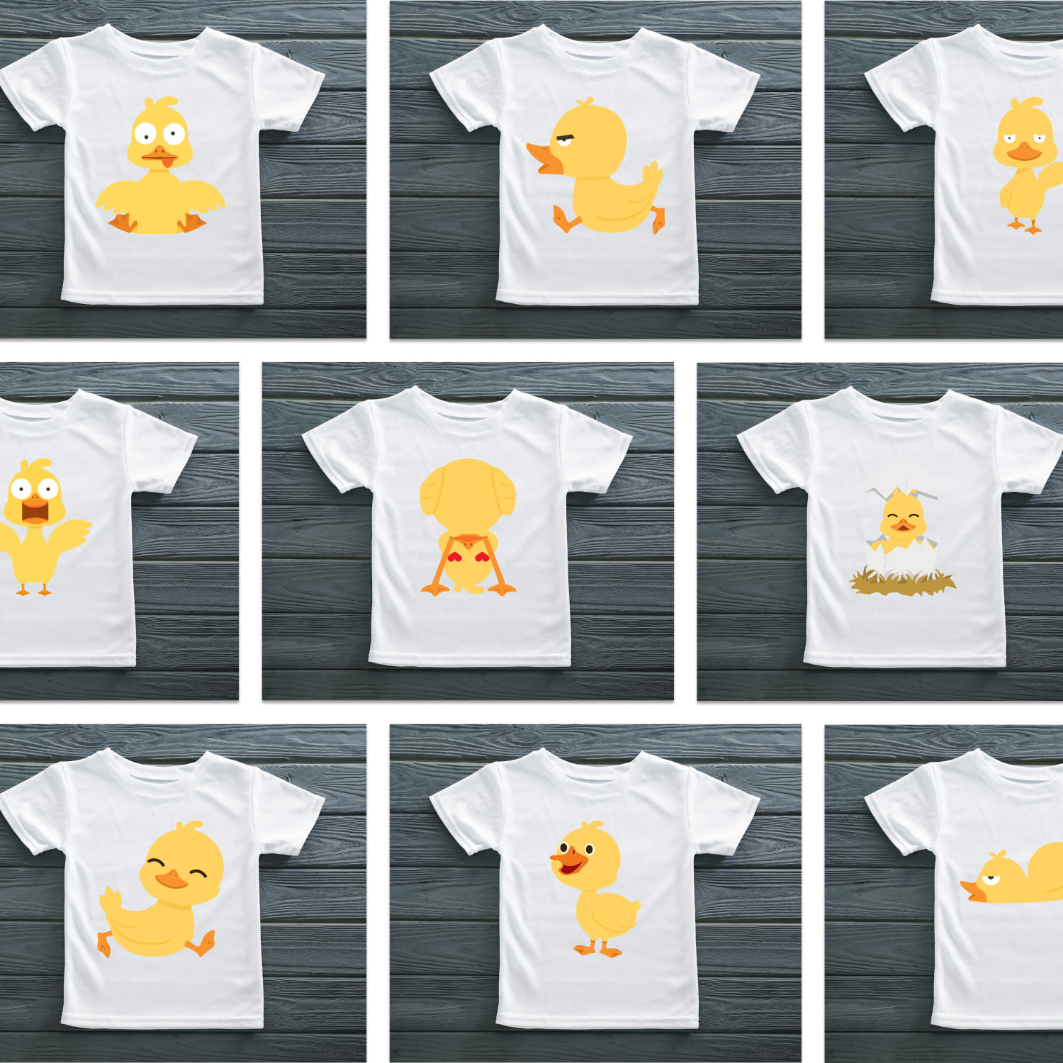 Bundle of images of t-shirts with adorable prints cute duck.