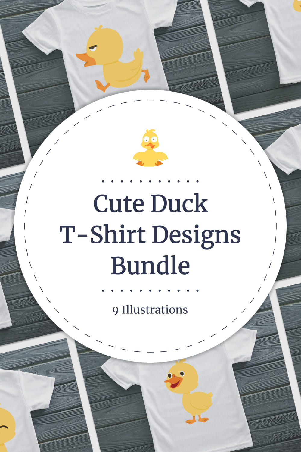 Bundle of images of t-shirts with wonderful prints of a cute duck.