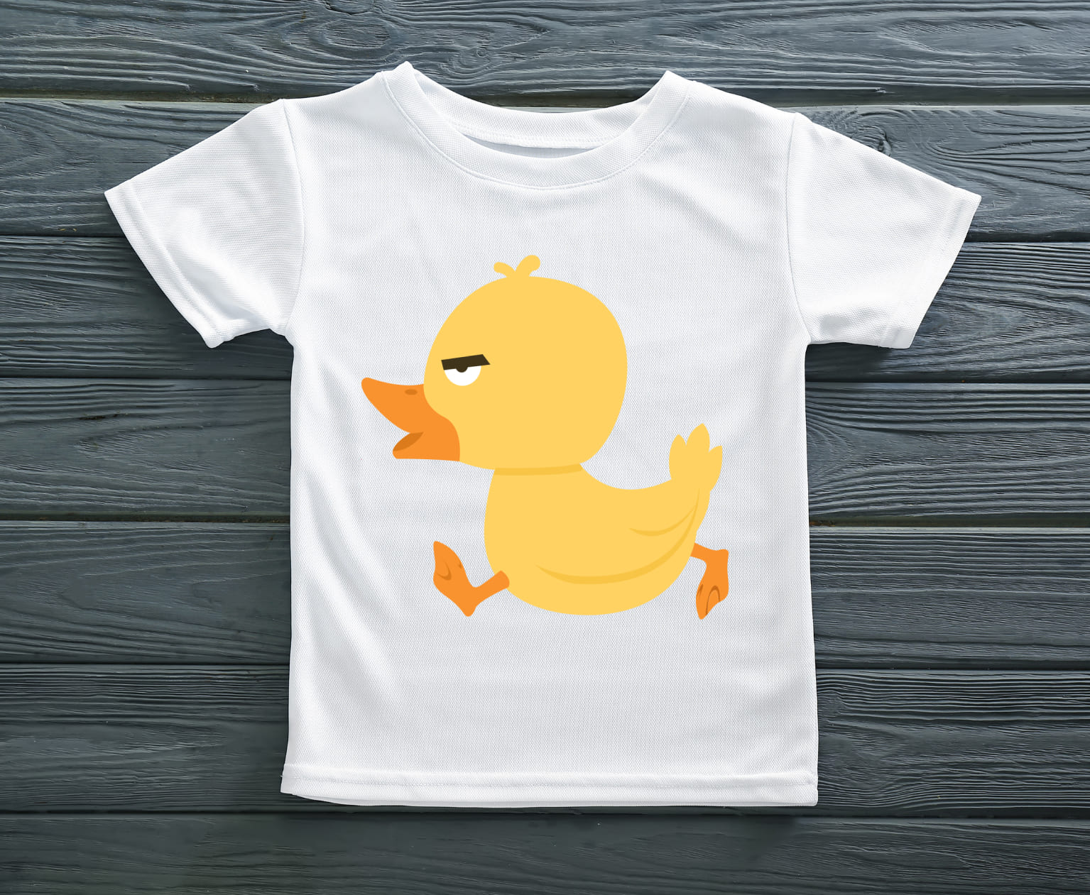 Image of a white t-shirt with an elegant print of a cute duck.