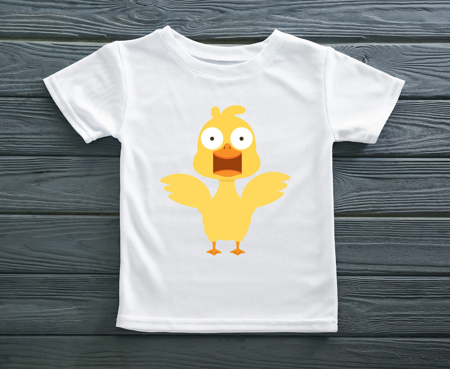 Image of white t-shirt with great print of a cute duck.