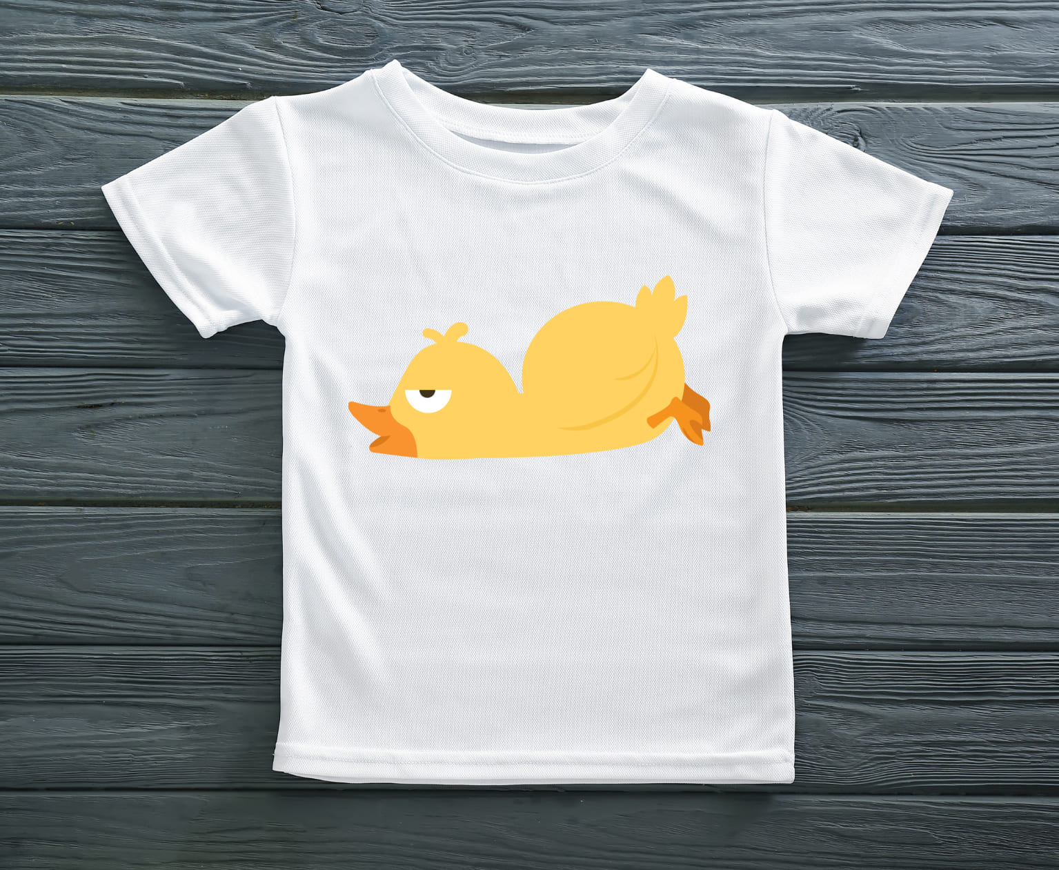 Image of white t-shirt with adorable print of a cute duck.