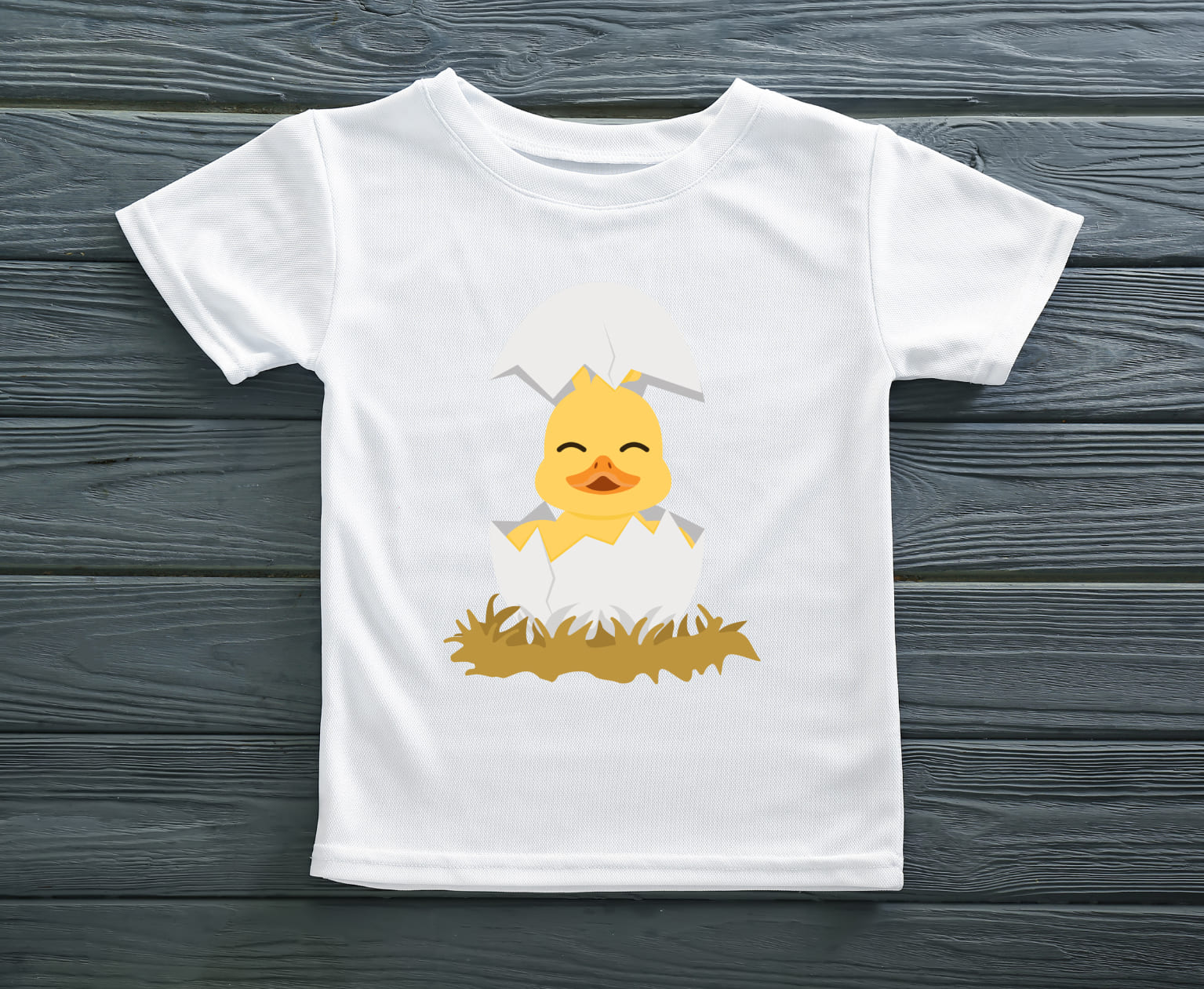 Image of a white t-shirt with a beautiful print of a a cute duck.