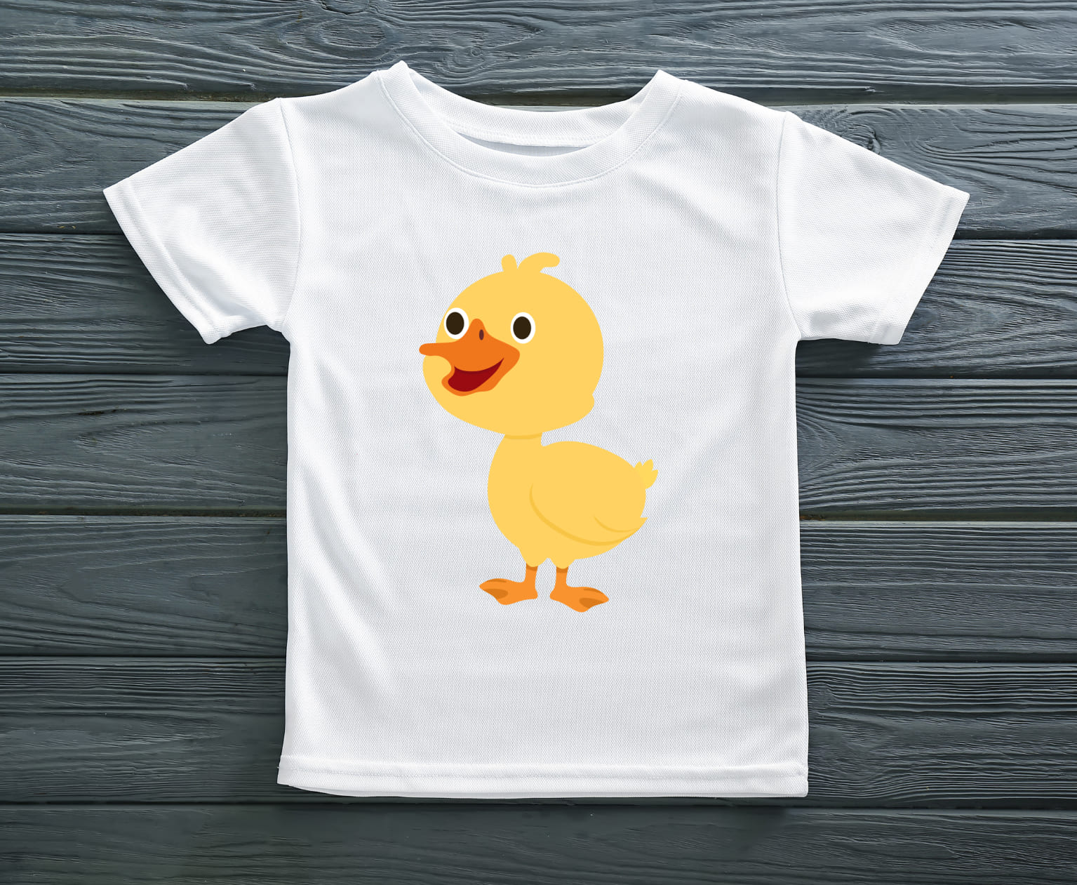 Image of a white t-shirt with a wonderful print of a cute duck.
