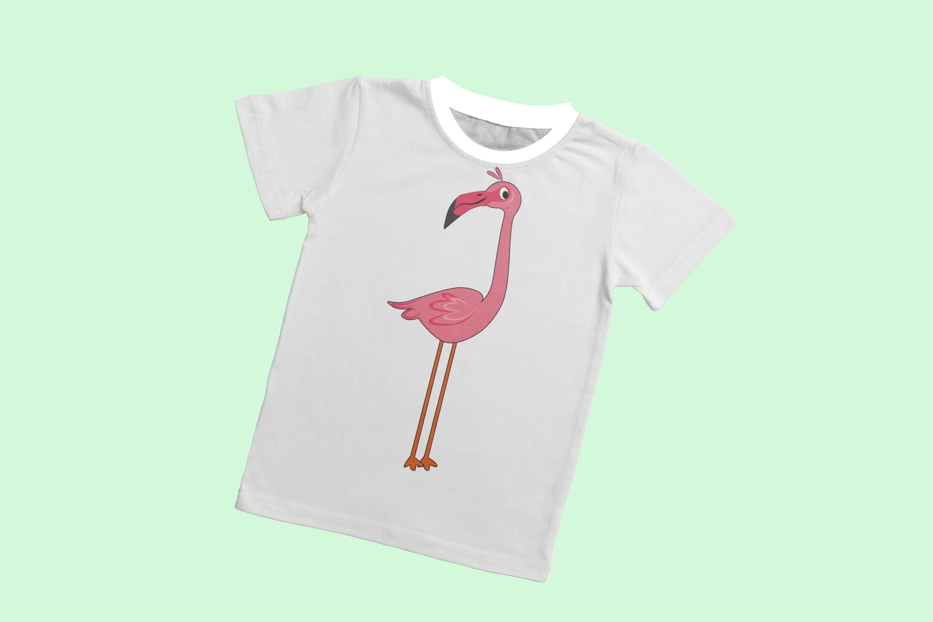 Interested pink flamingo for the white t-shirt.