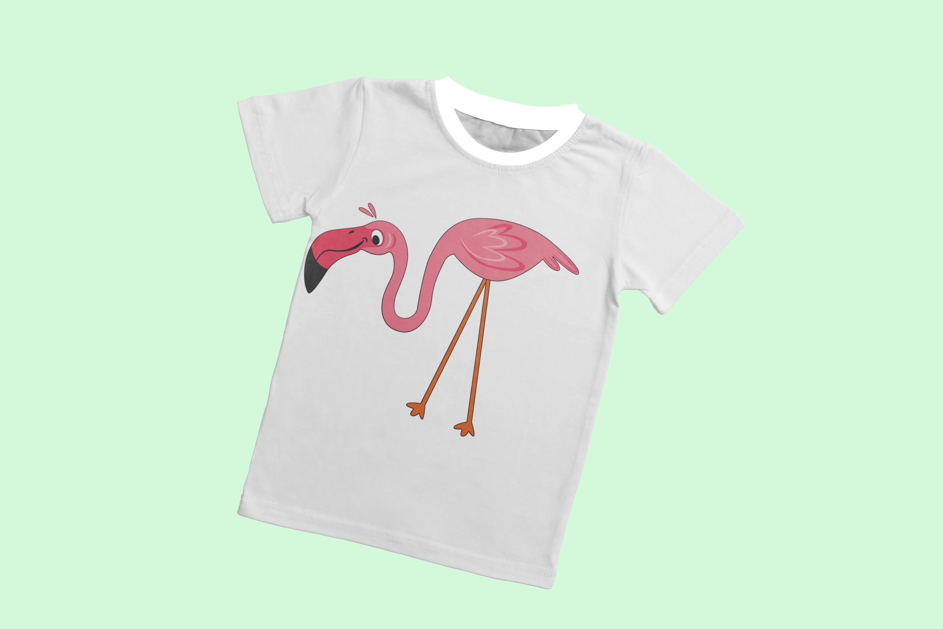 Cute flamingo on the whole t-shirt.