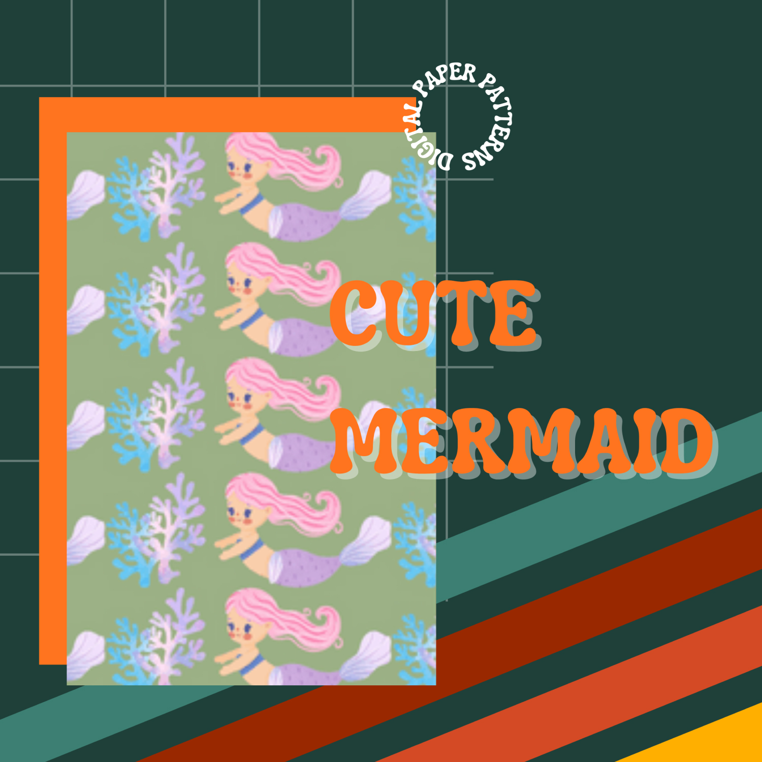 12 Cute Mermaid Digital Paper Patterns.
