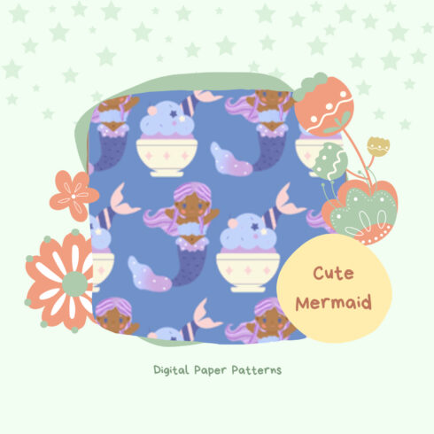 12 Cute Mermaid Digital Paper Patterns.