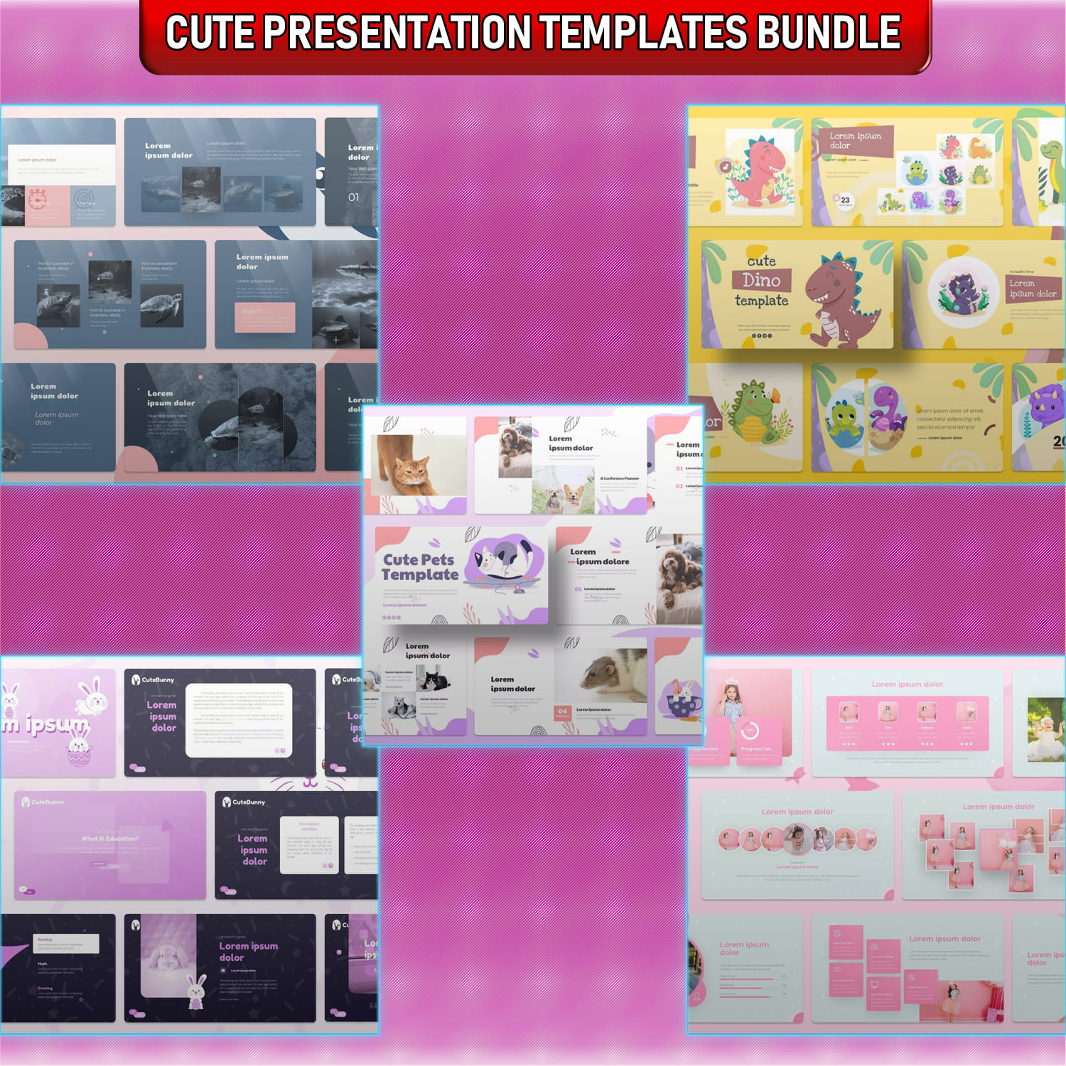 Cute Presentation Templates Bundle Cover.