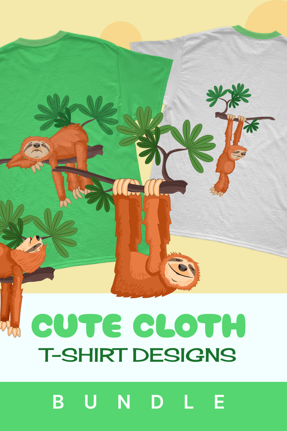 A pack of t-shirts with an irresistible sloth print on wood.