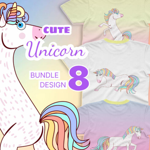 Cute Unicorn T-shirt Designs Bundle.