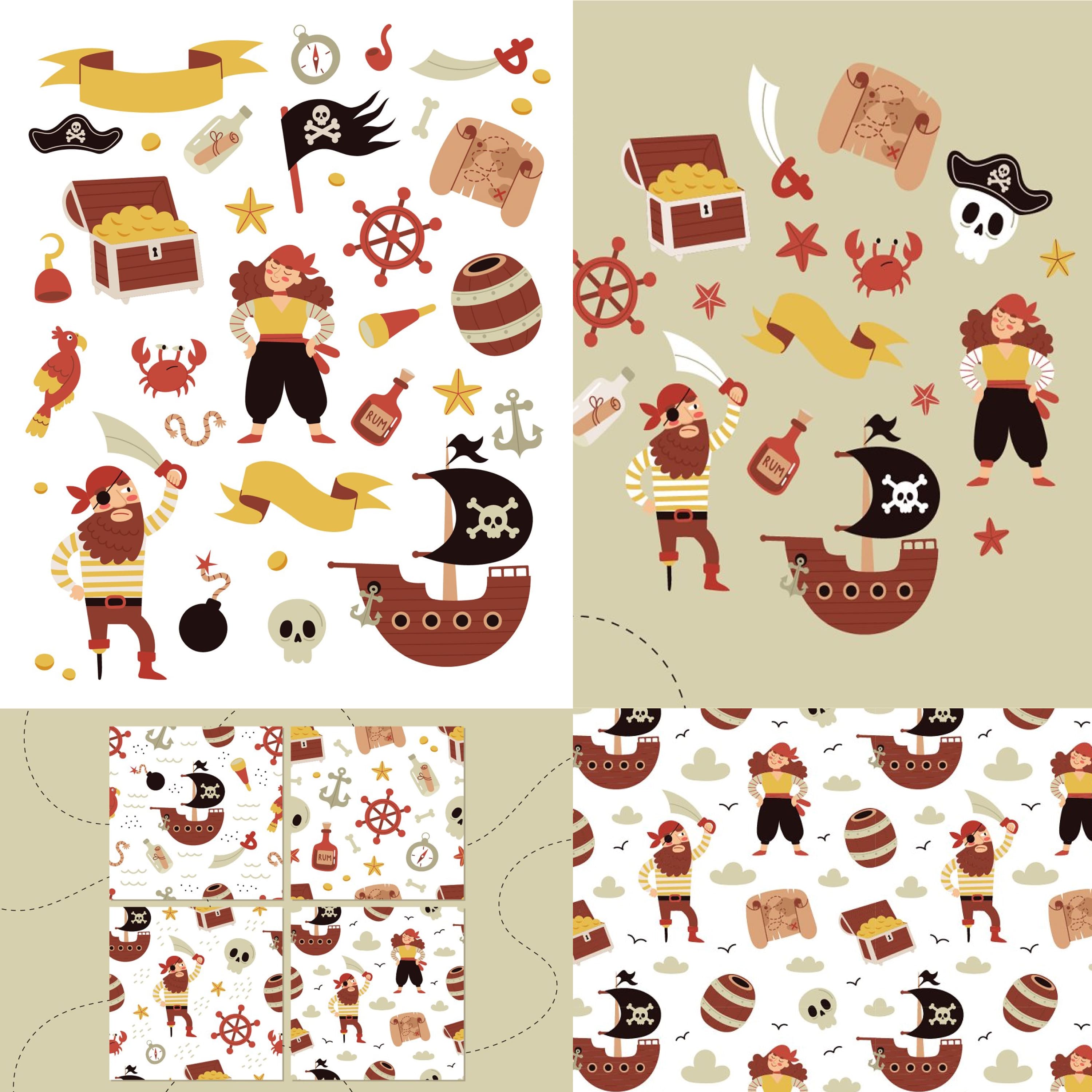 Cute vector pirate collection cover.