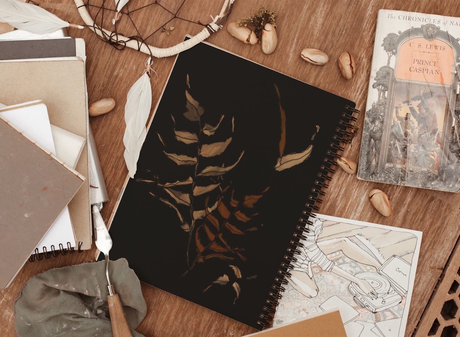 12 Seamless Leaves Patterns, notebook design mockup.